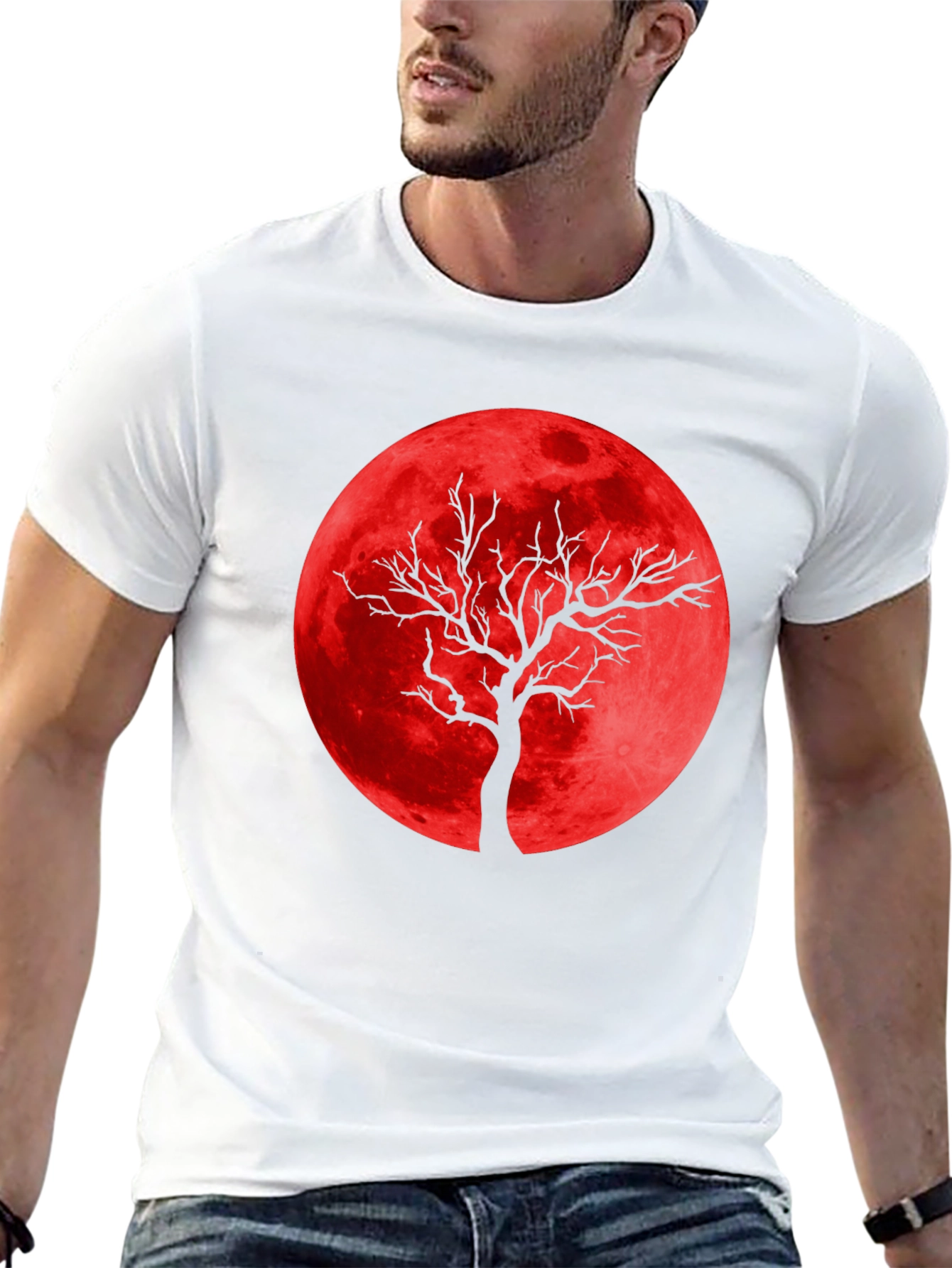 Red Moon Tree Graphic Tee - Unique Design