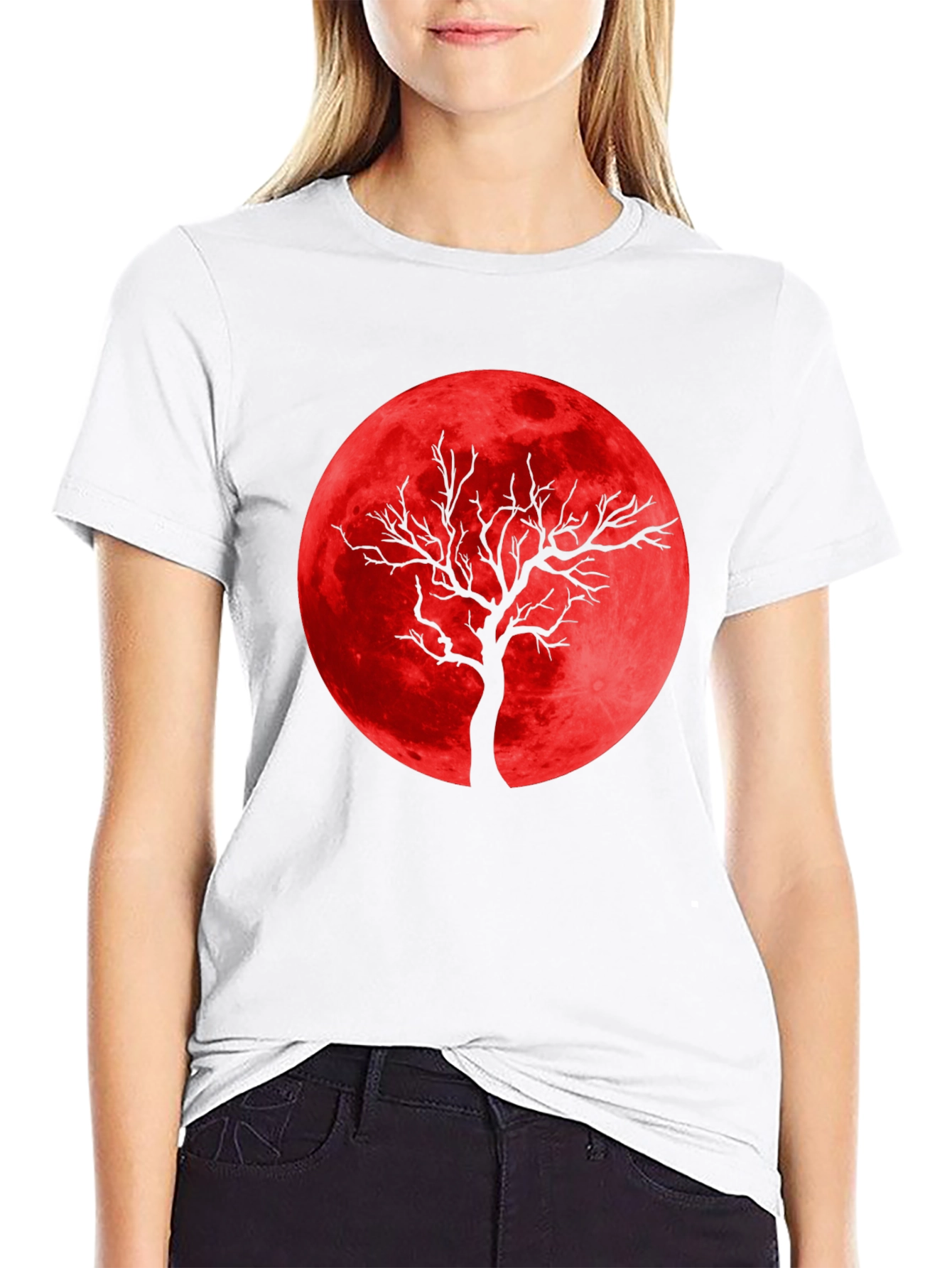 Red Moon Tree Graphic Tee - Unique Design