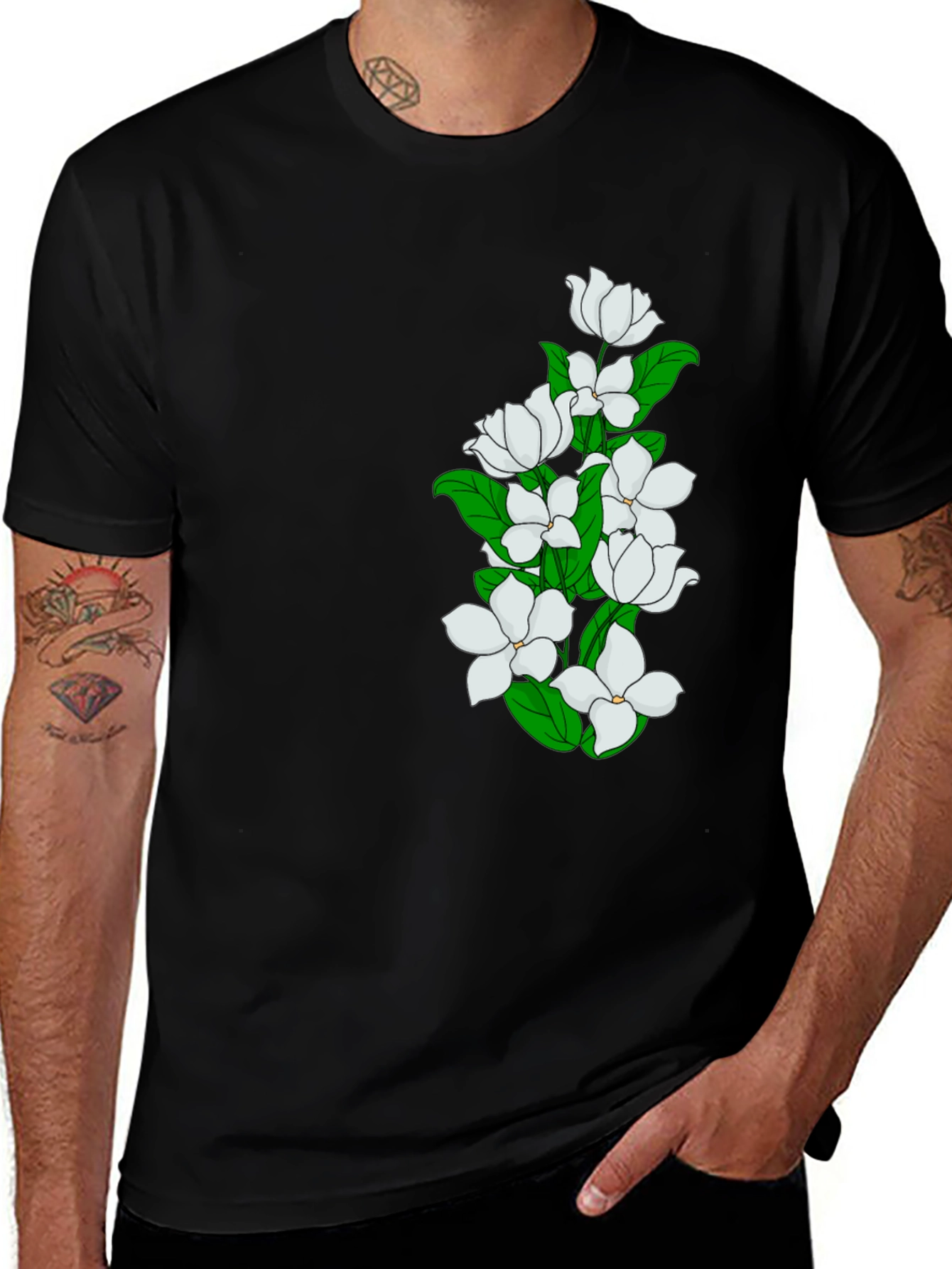 Elegant Black T-Shirt with Floral Design