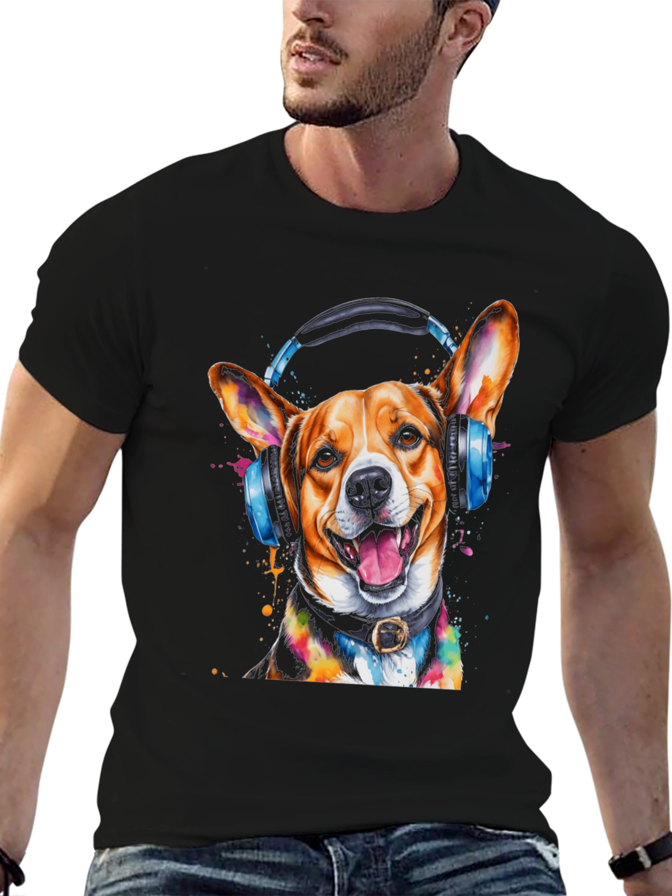 Dog with Headphones Graphic Tee