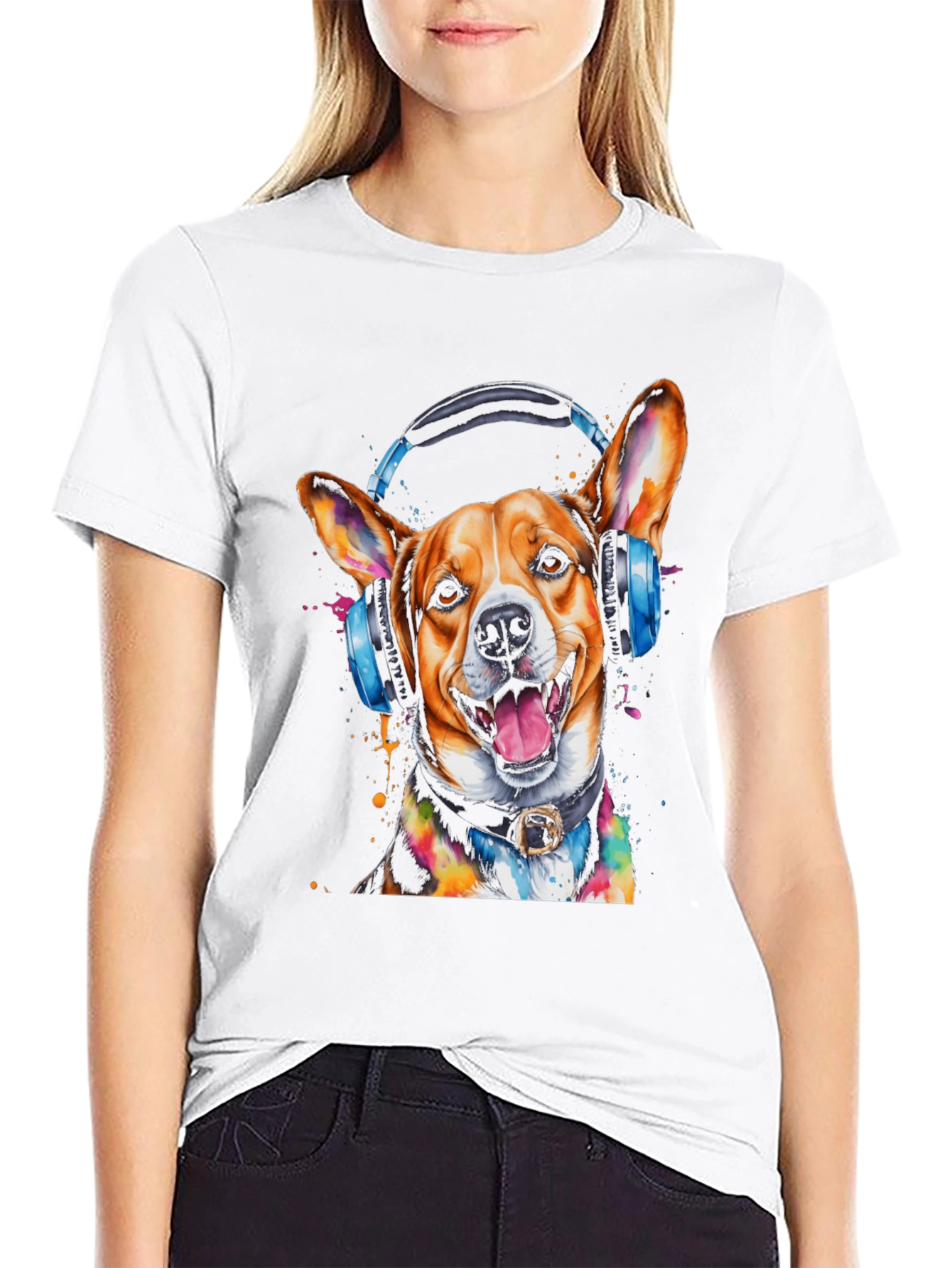 Dog with Headphones Graphic Tee