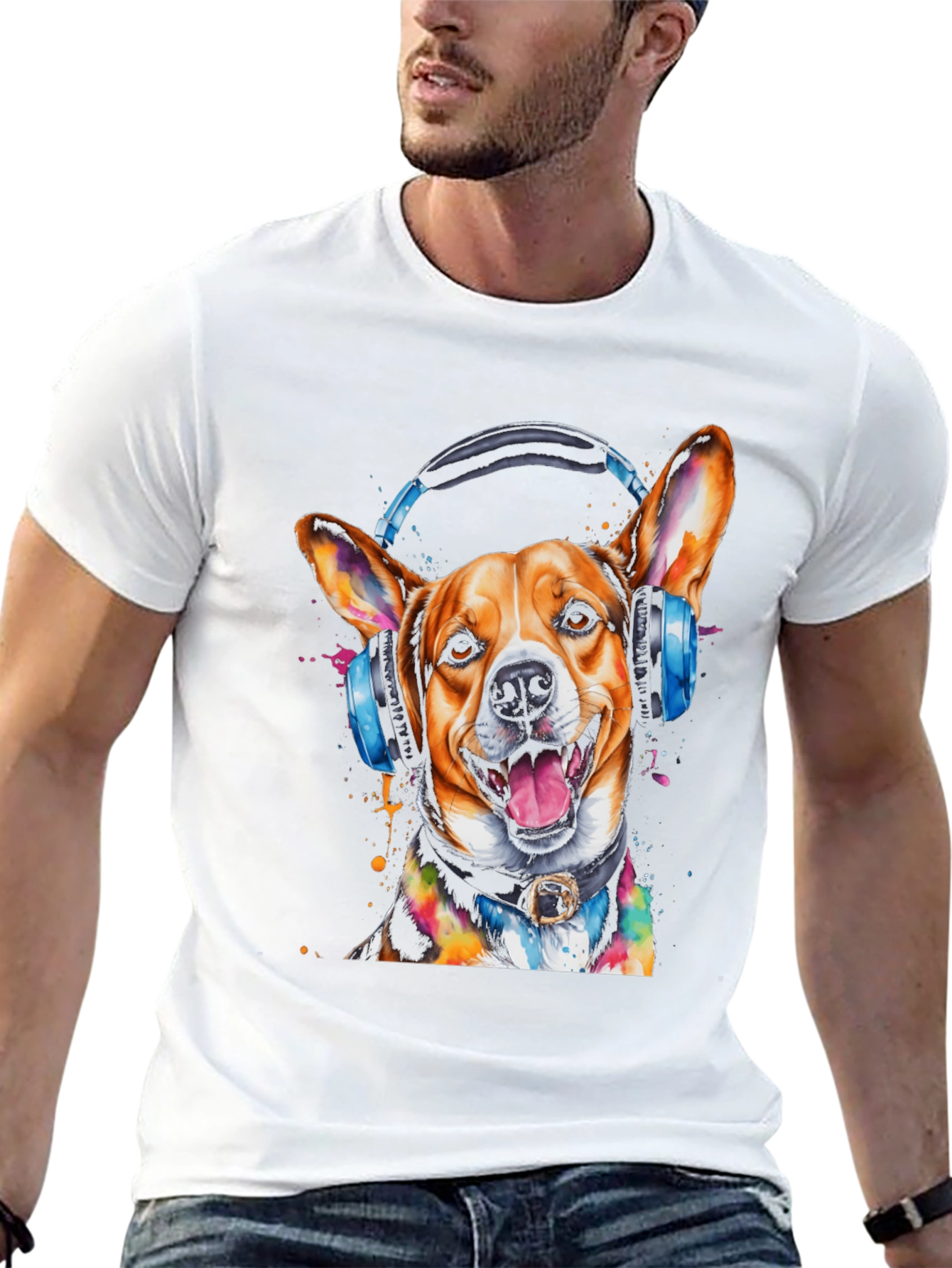 Dog with Headphones Graphic Tee