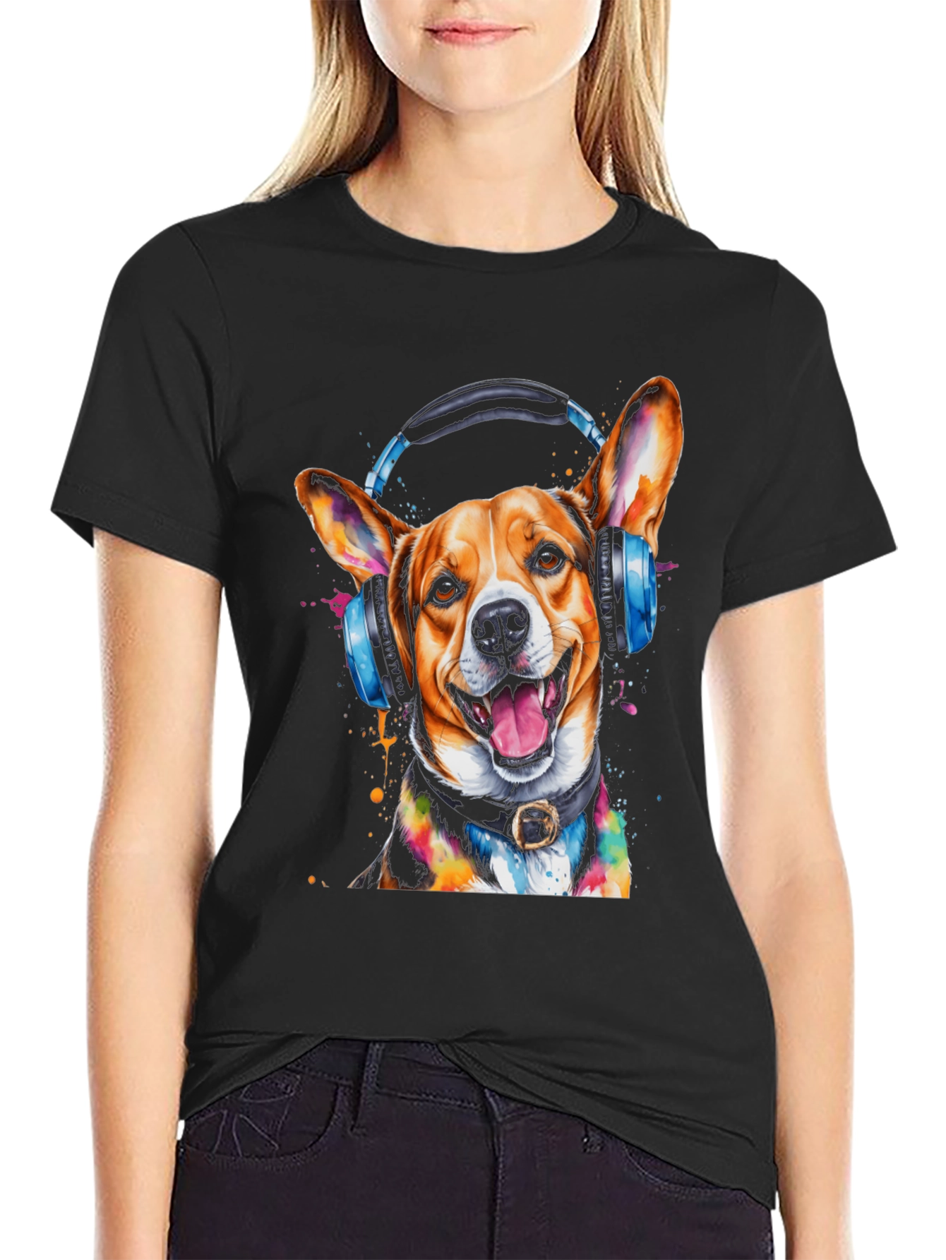 Dog with Headphones Graphic Tee