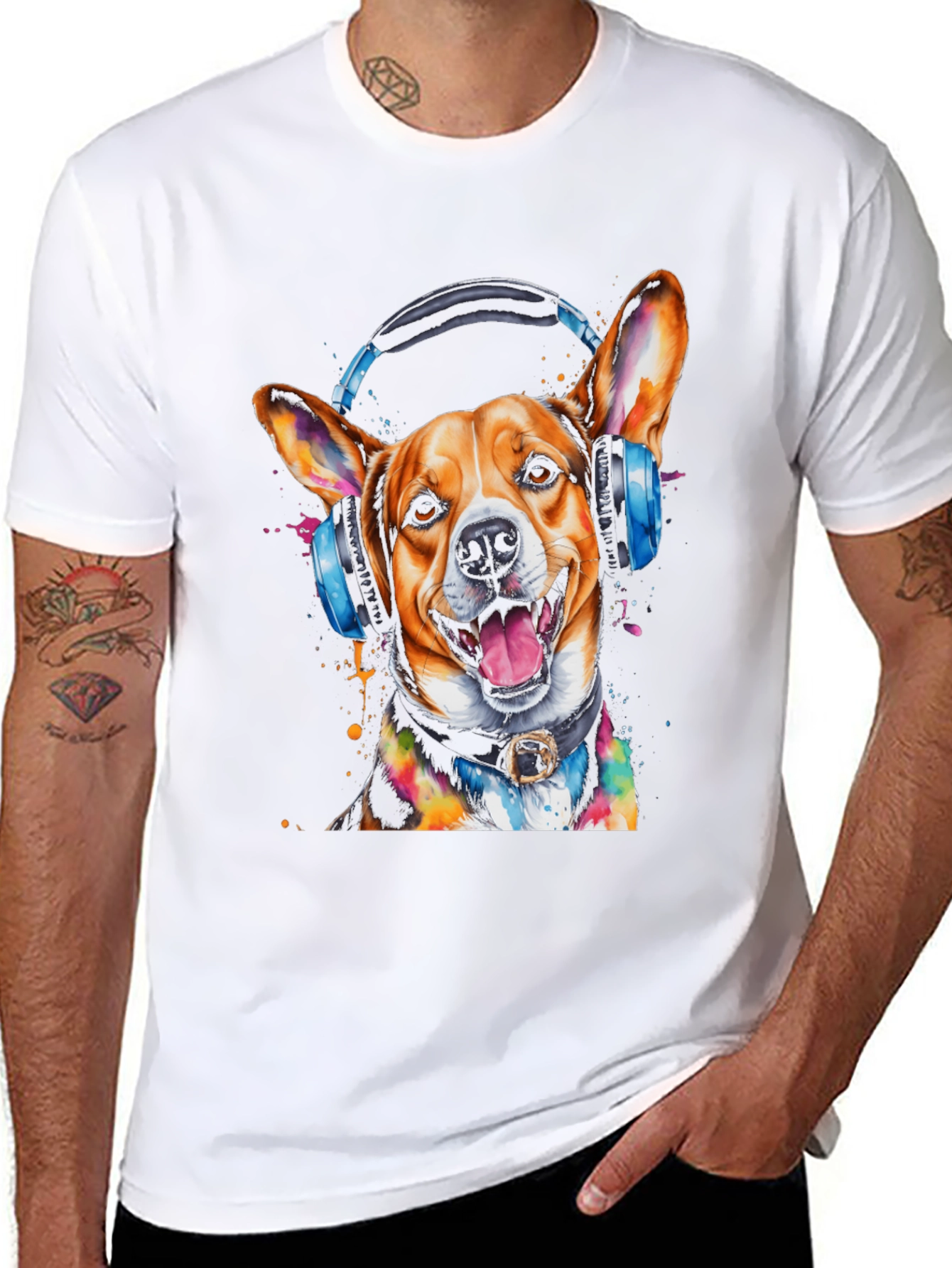 Dog with Headphones Graphic Tee