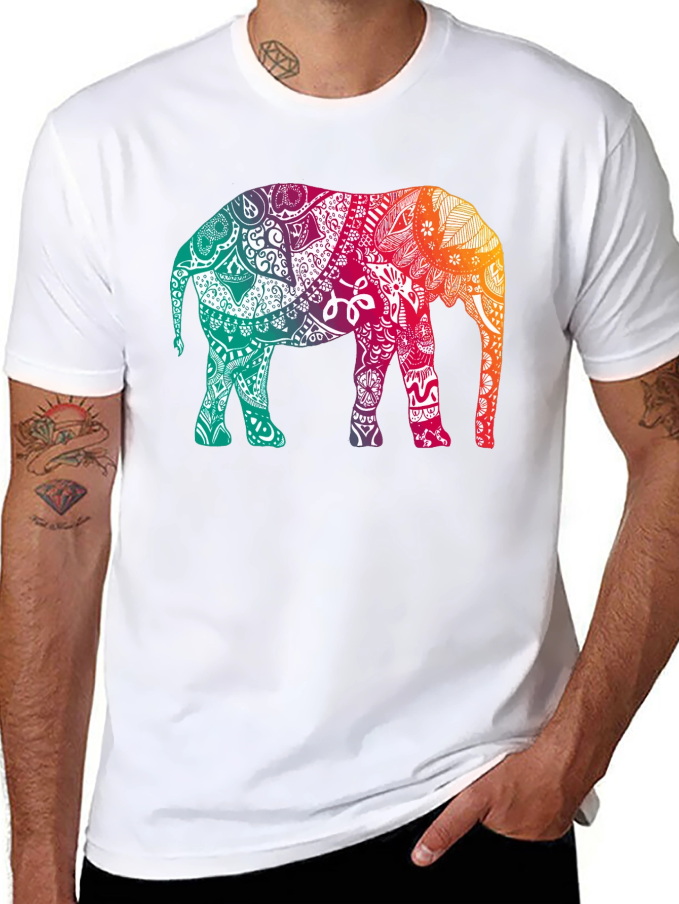 Elephant Mandala Graphic Tee - Stylish Mens Black T-Shirt