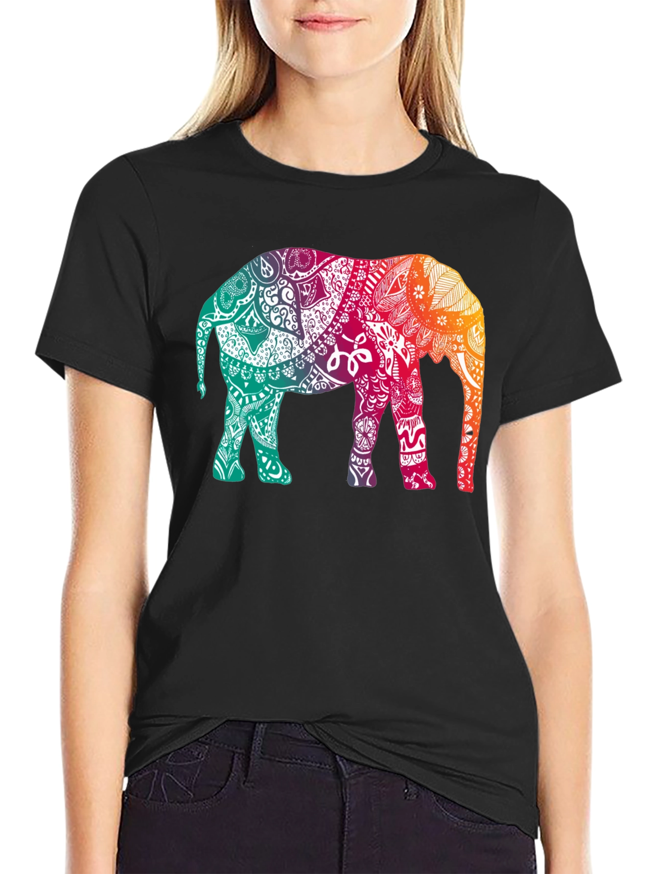 Elephant Mandala Graphic Tee - Stylish Mens Black T-Shirt