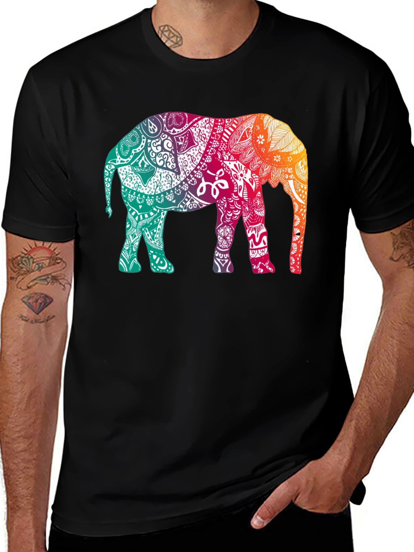 Elephant Mandala Graphic Tee - Stylish Mens Black T-Shirt
