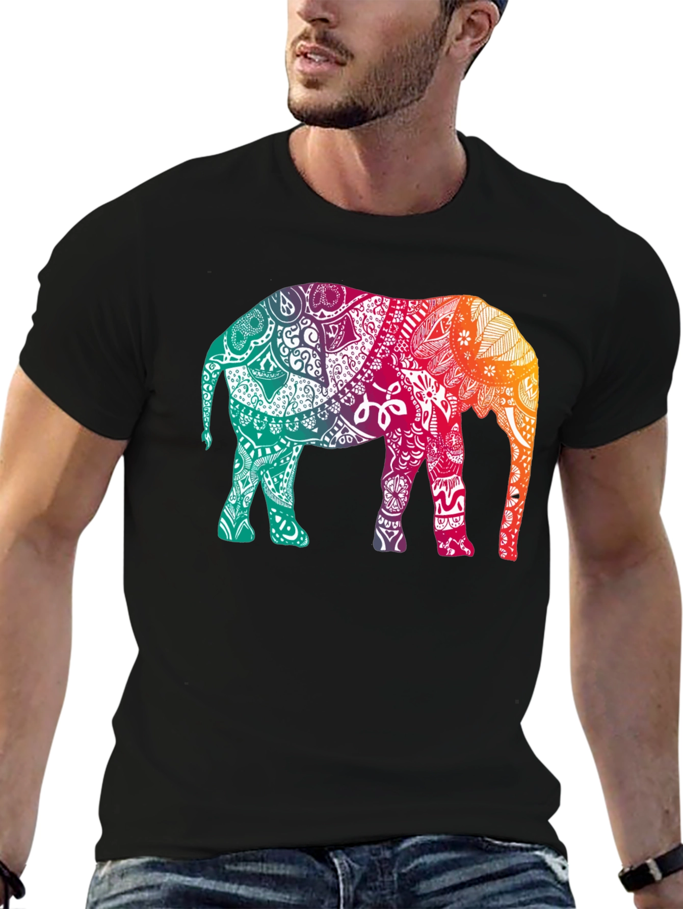 Elephant Mandala Graphic Tee - Stylish Mens Black T-Shirt