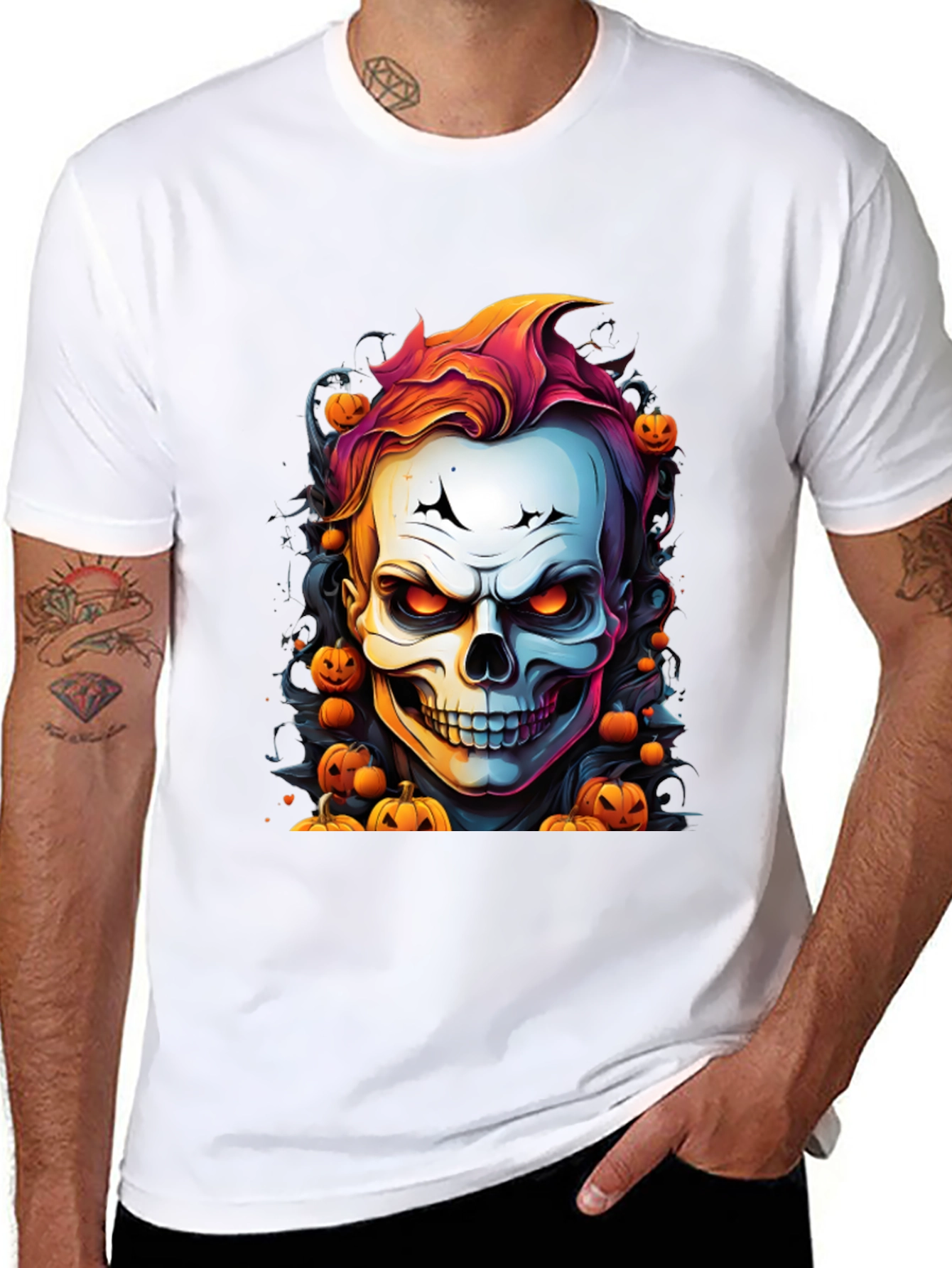 Halloween Skull & Pumpkins Graphic T-Shirt