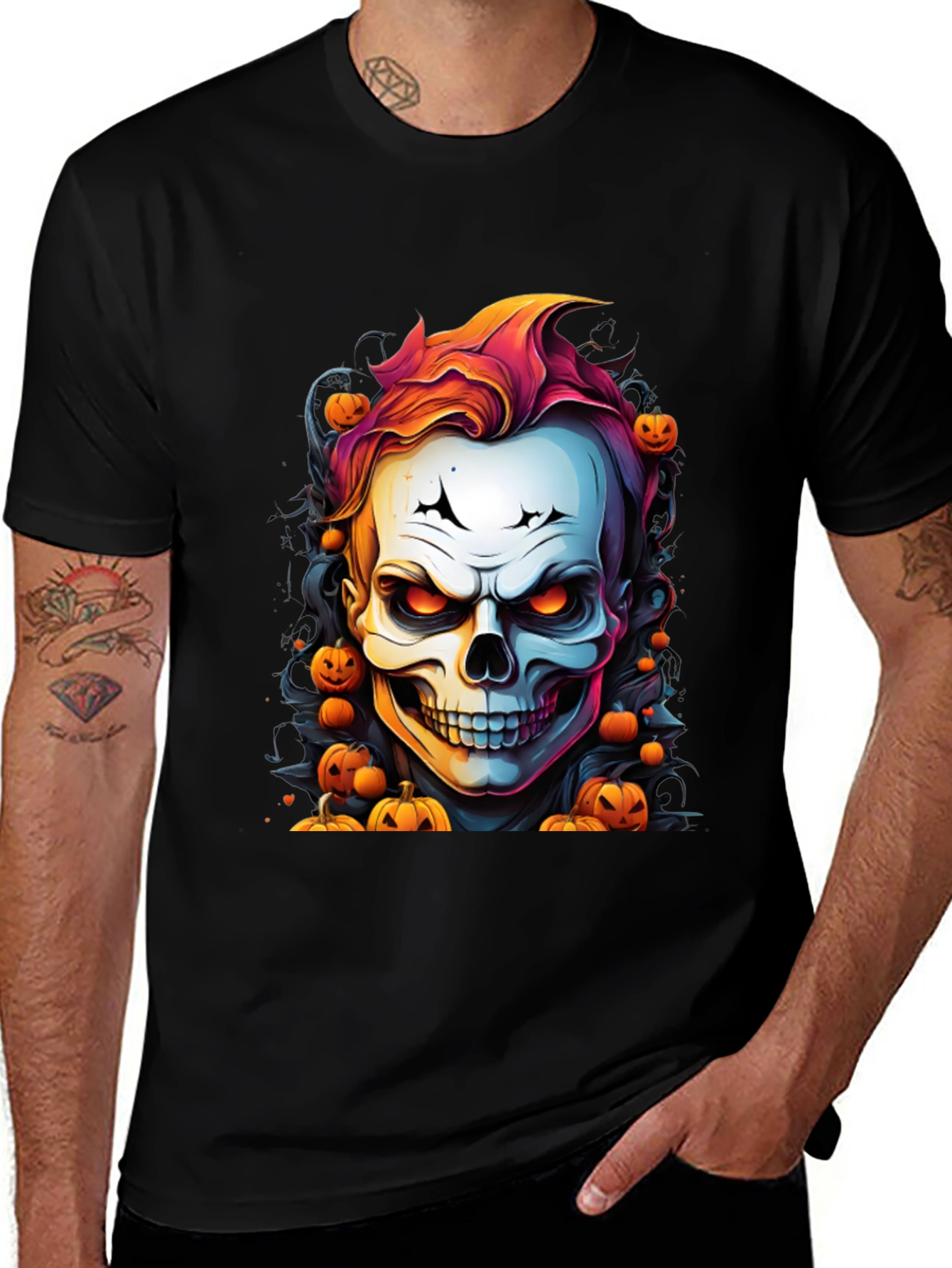 Halloween Skull & Pumpkins Graphic T-Shirt