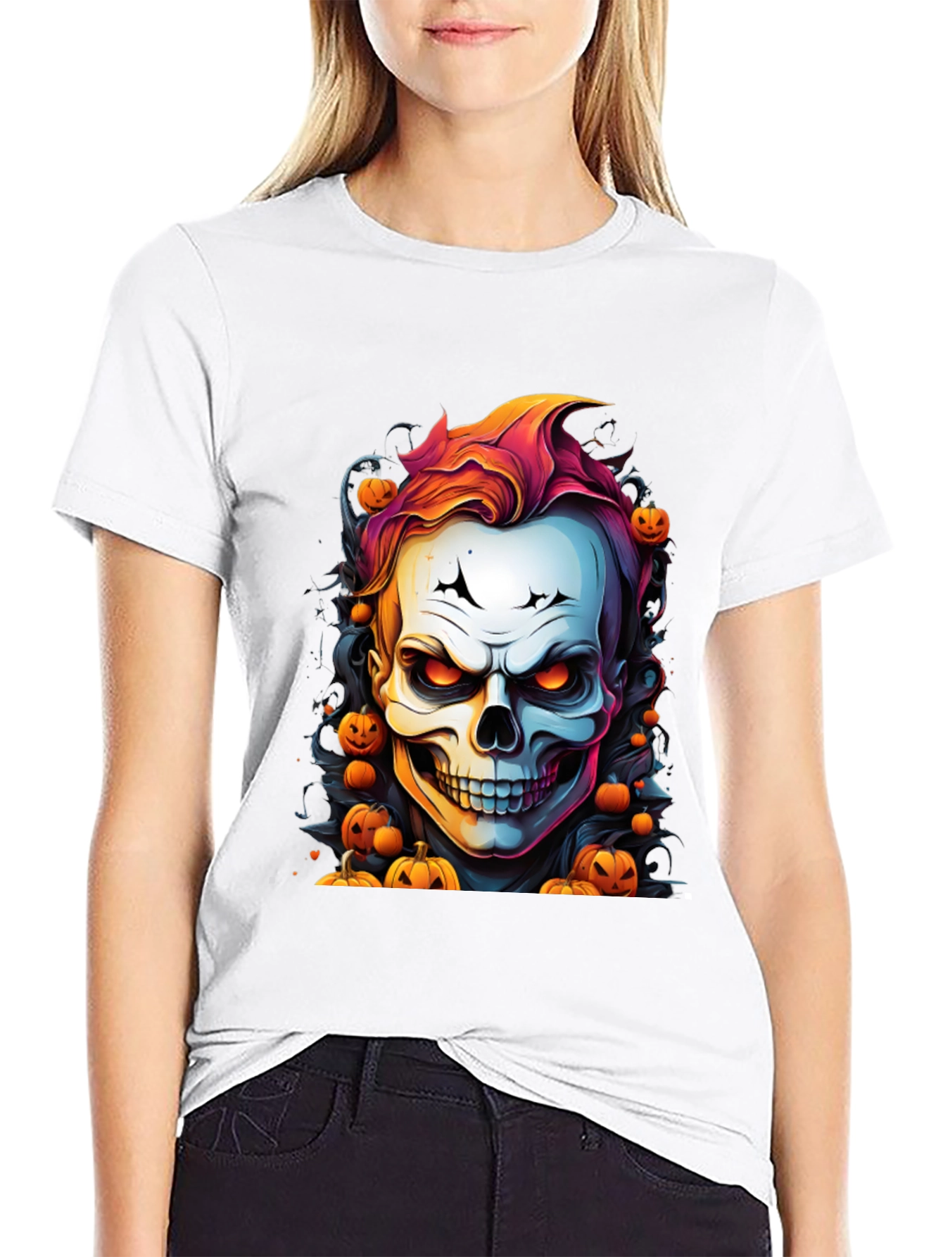 Halloween Skull & Pumpkins Graphic T-Shirt