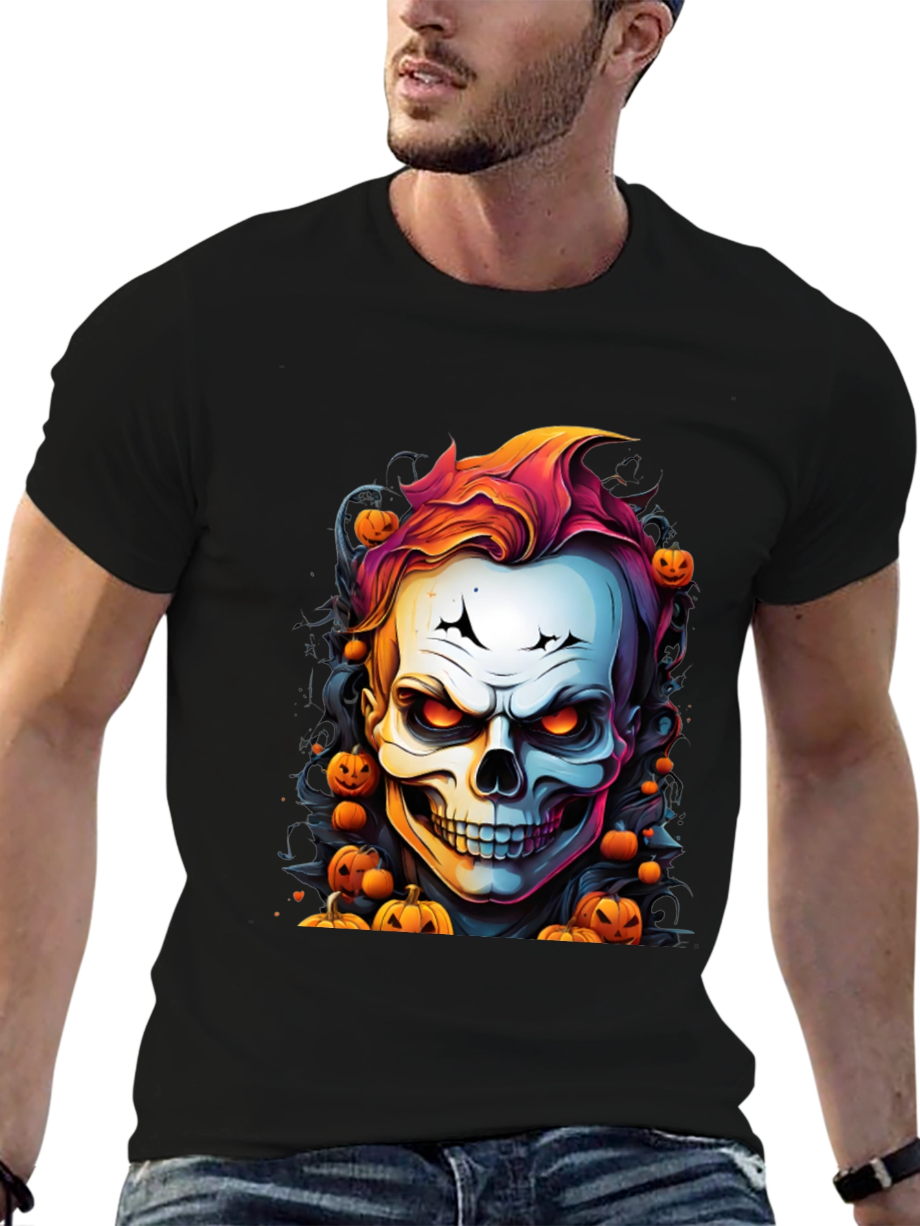 Halloween Skull & Pumpkins Graphic T-Shirt