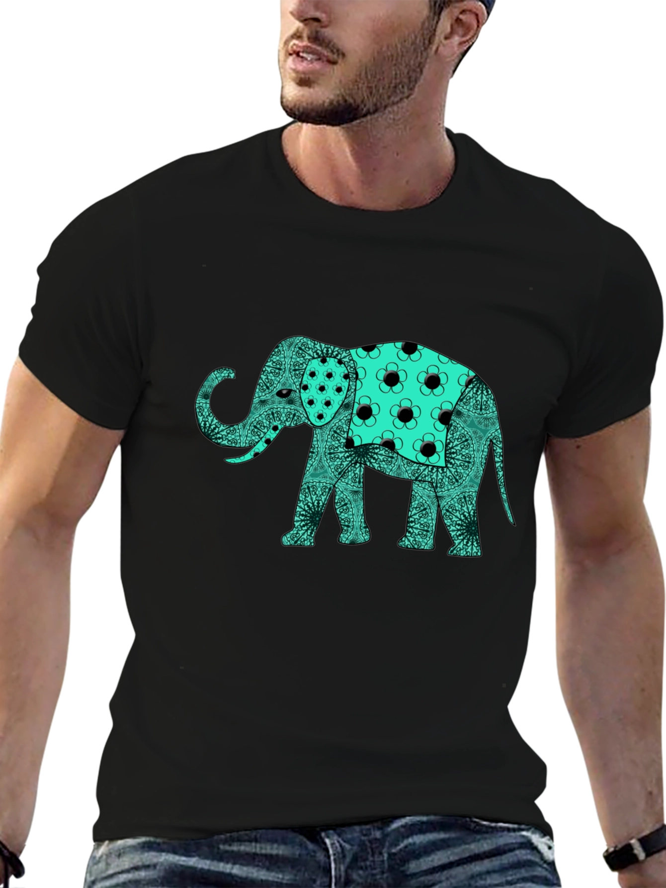 Elephant Graphic Print Black T-Shirt