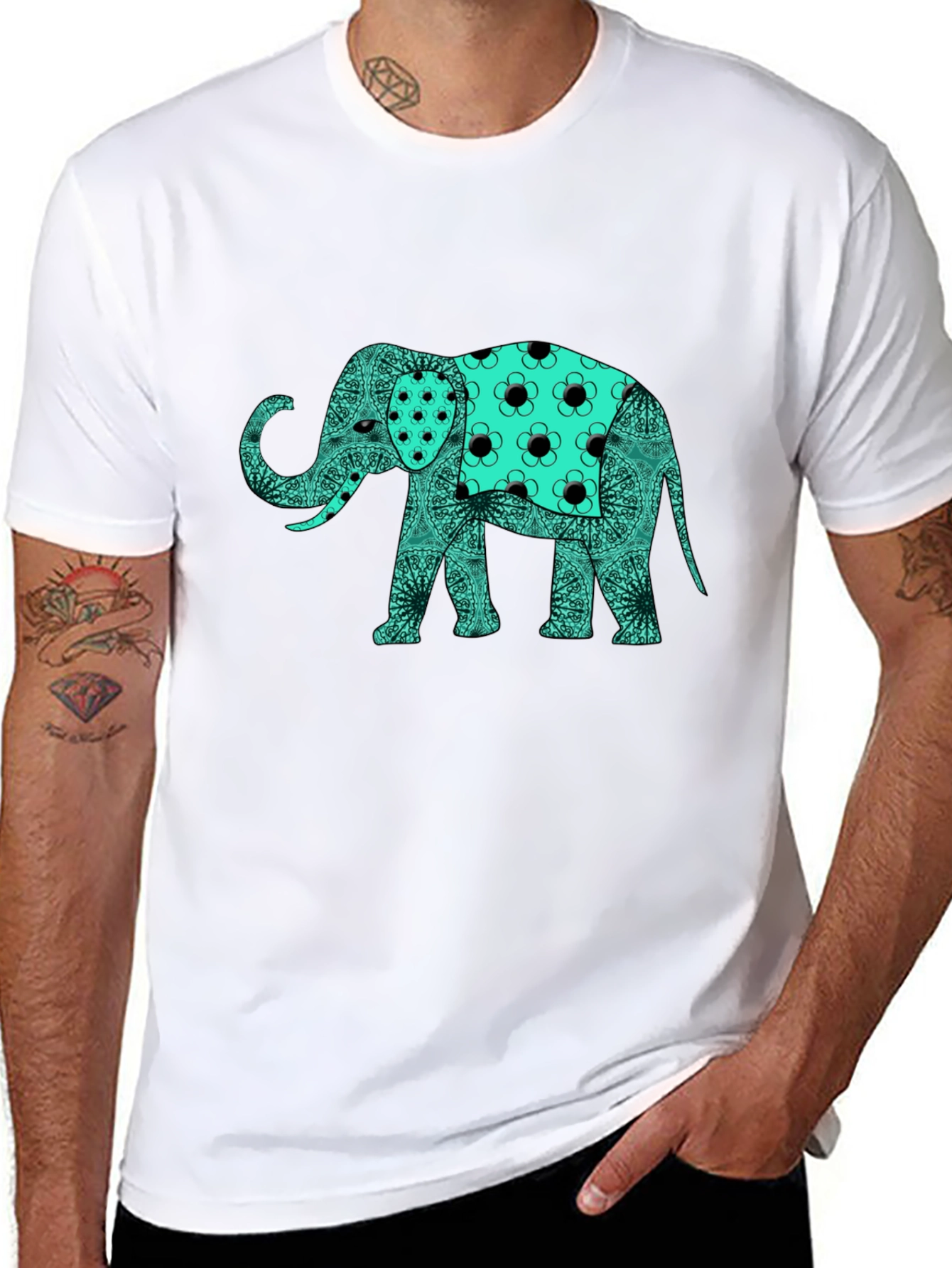 Elephant Graphic Print Black T-Shirt