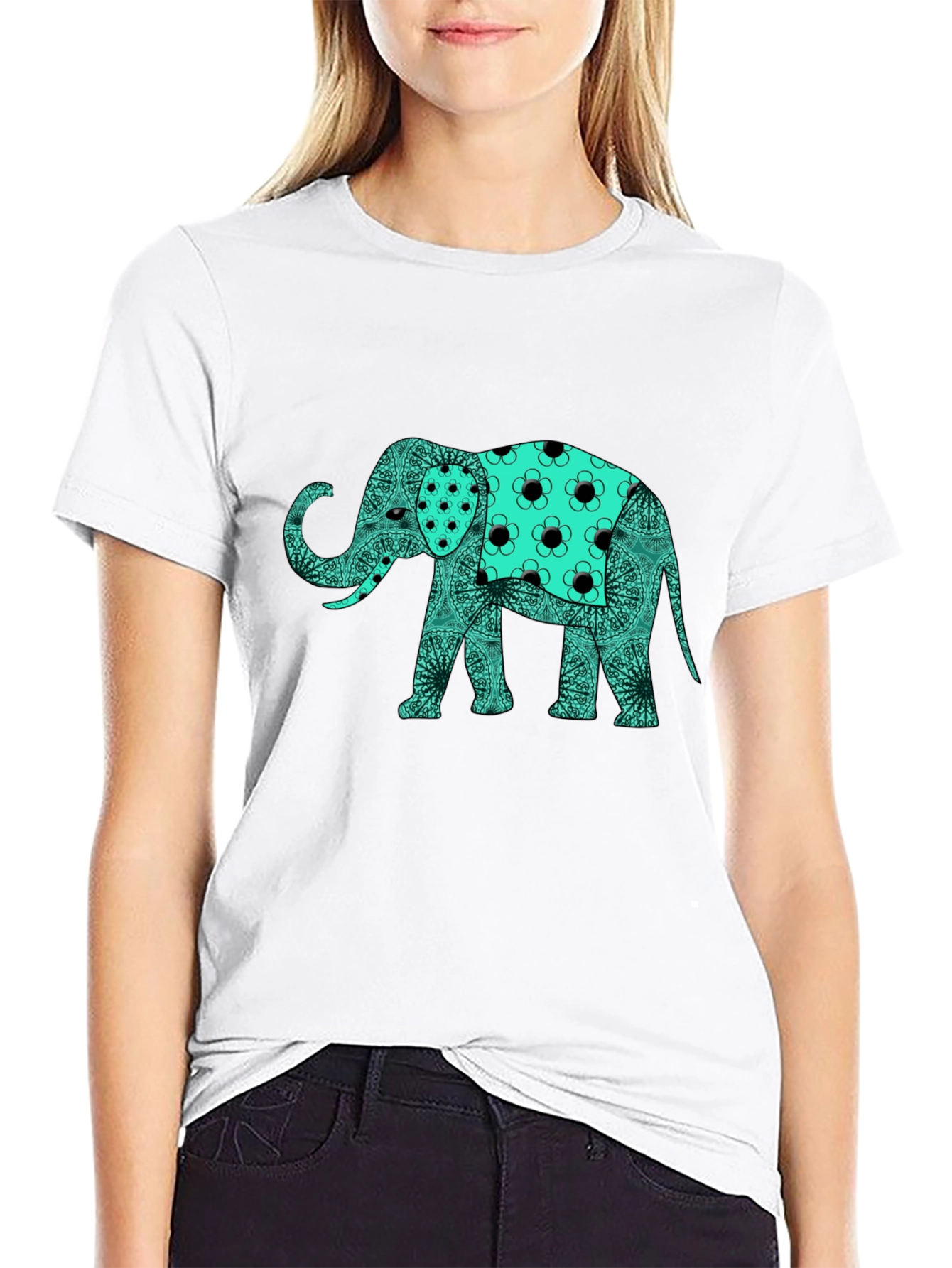 Elephant Graphic Print Black T-Shirt