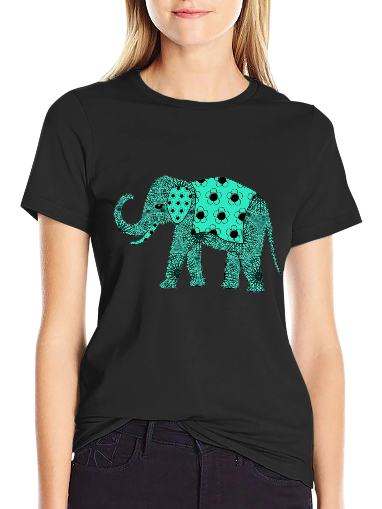 Elephant Graphic Print Black T-Shirt