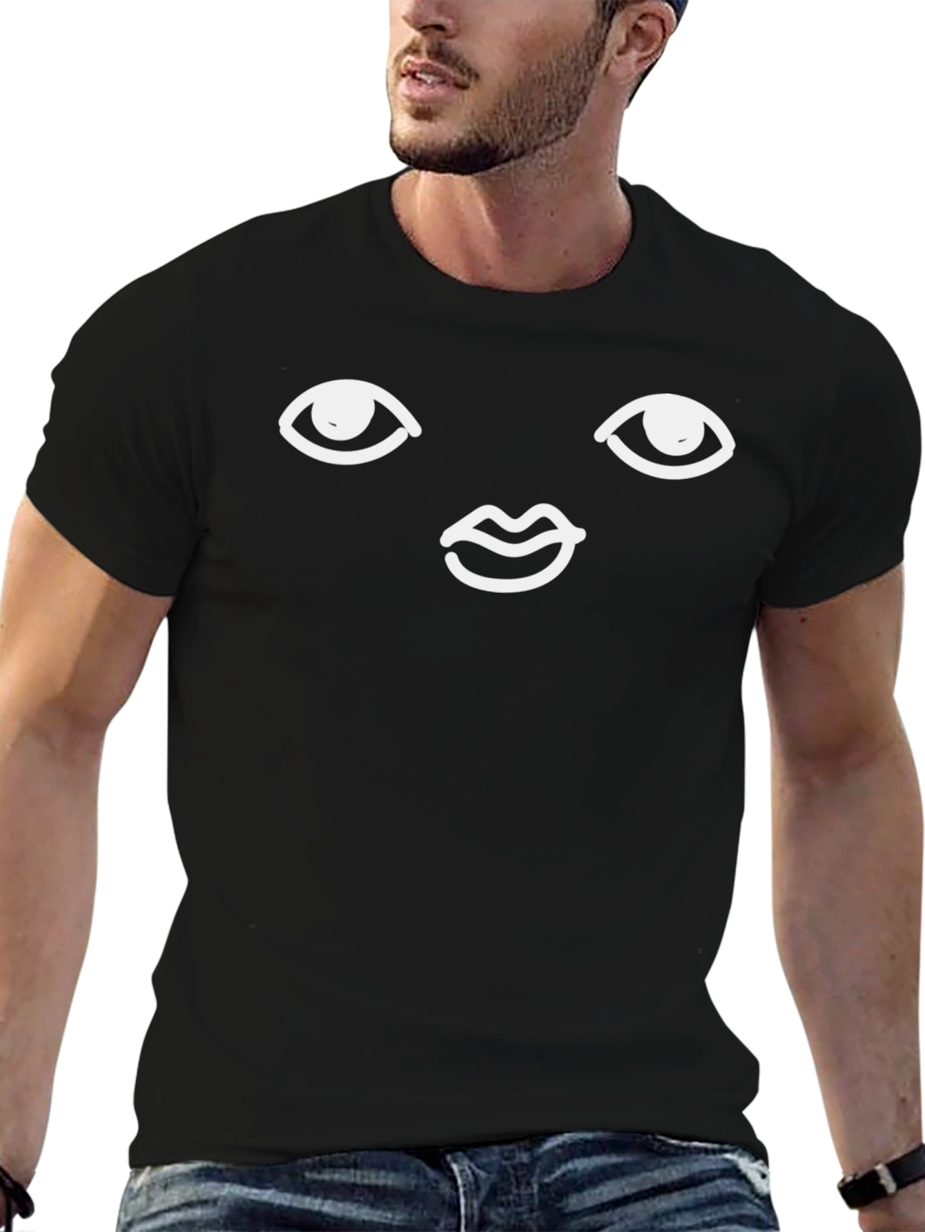 Minimalist Face Black T-Shirt Simple Graphic Tee