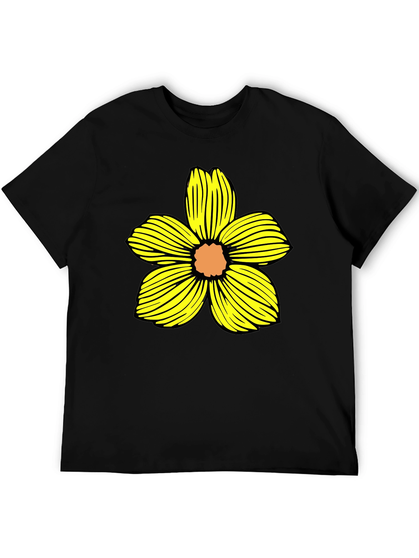 Black T-Shirt with Yellow Flower Graphic