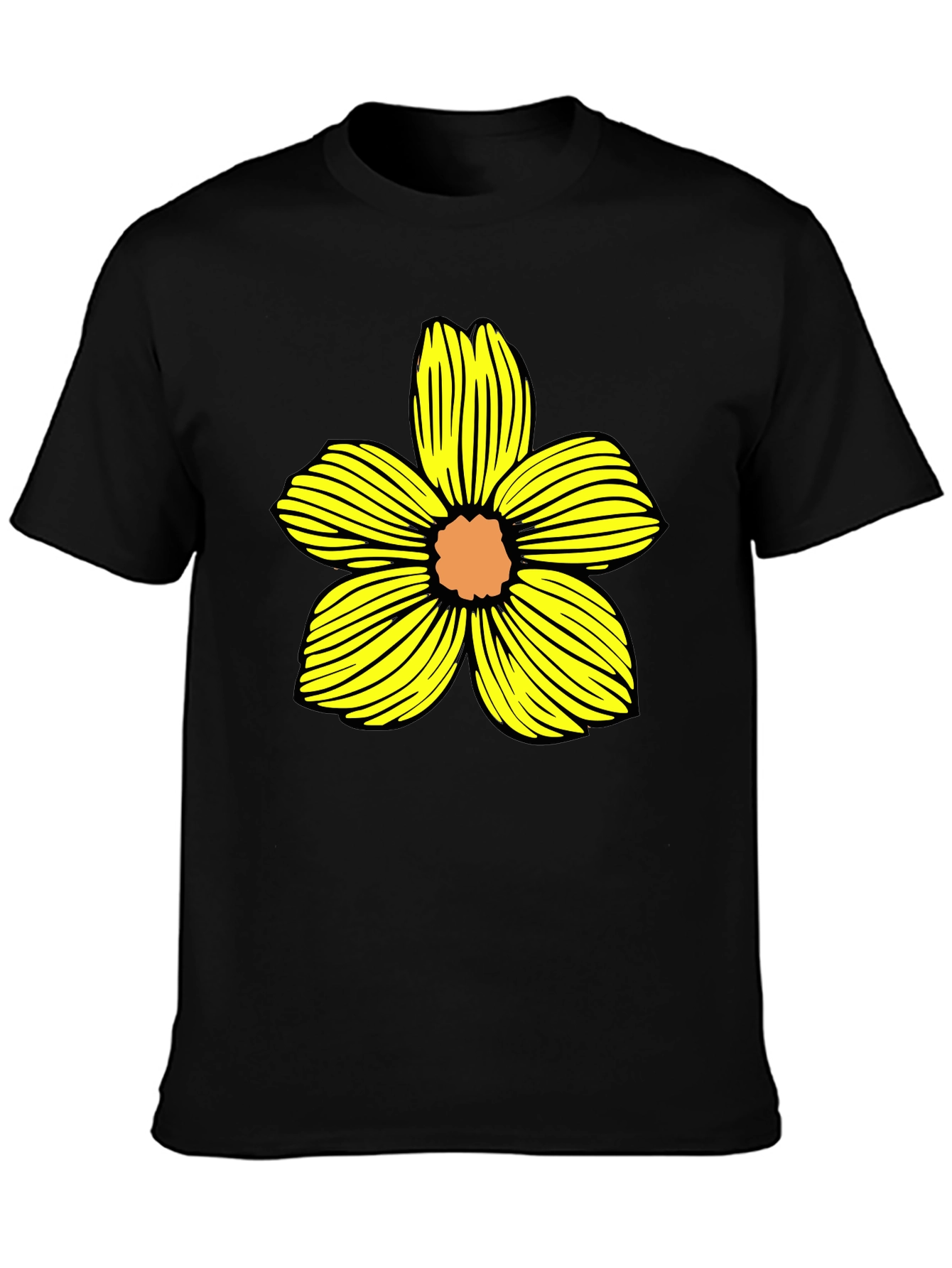 Black T-Shirt with Yellow Flower Graphic