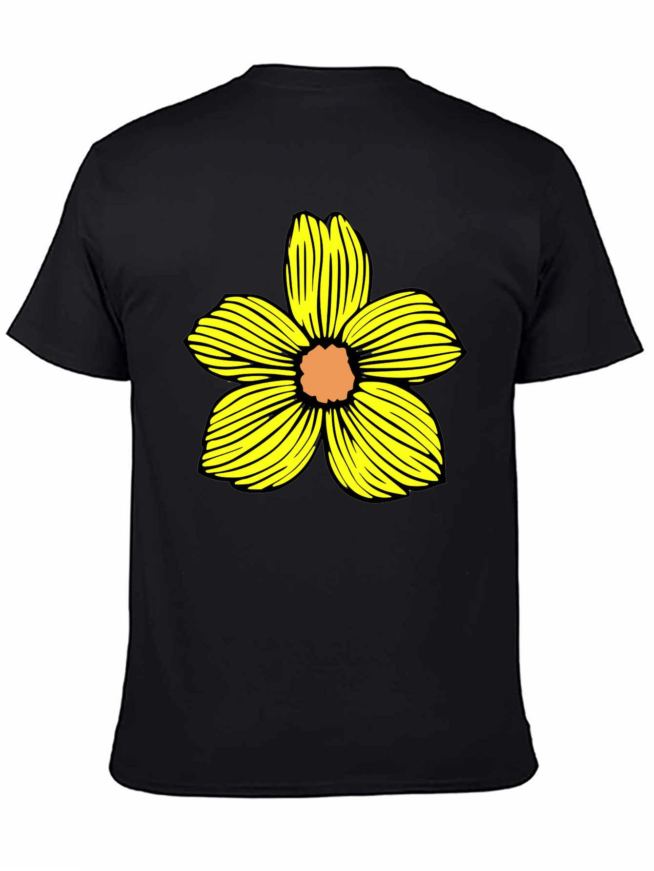 Black T-Shirt with Yellow Flower Graphic