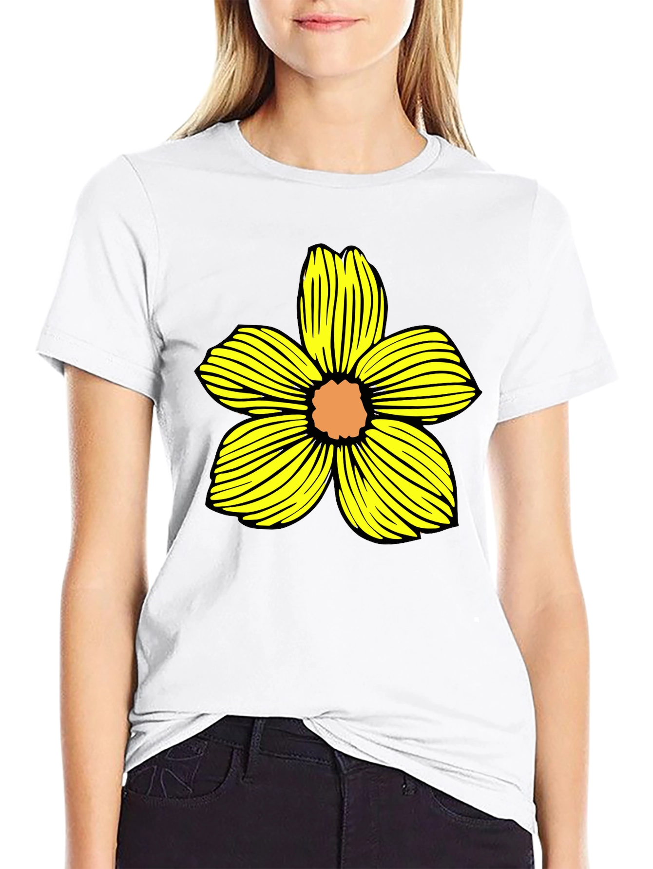 Black T-Shirt with Yellow Flower Graphic