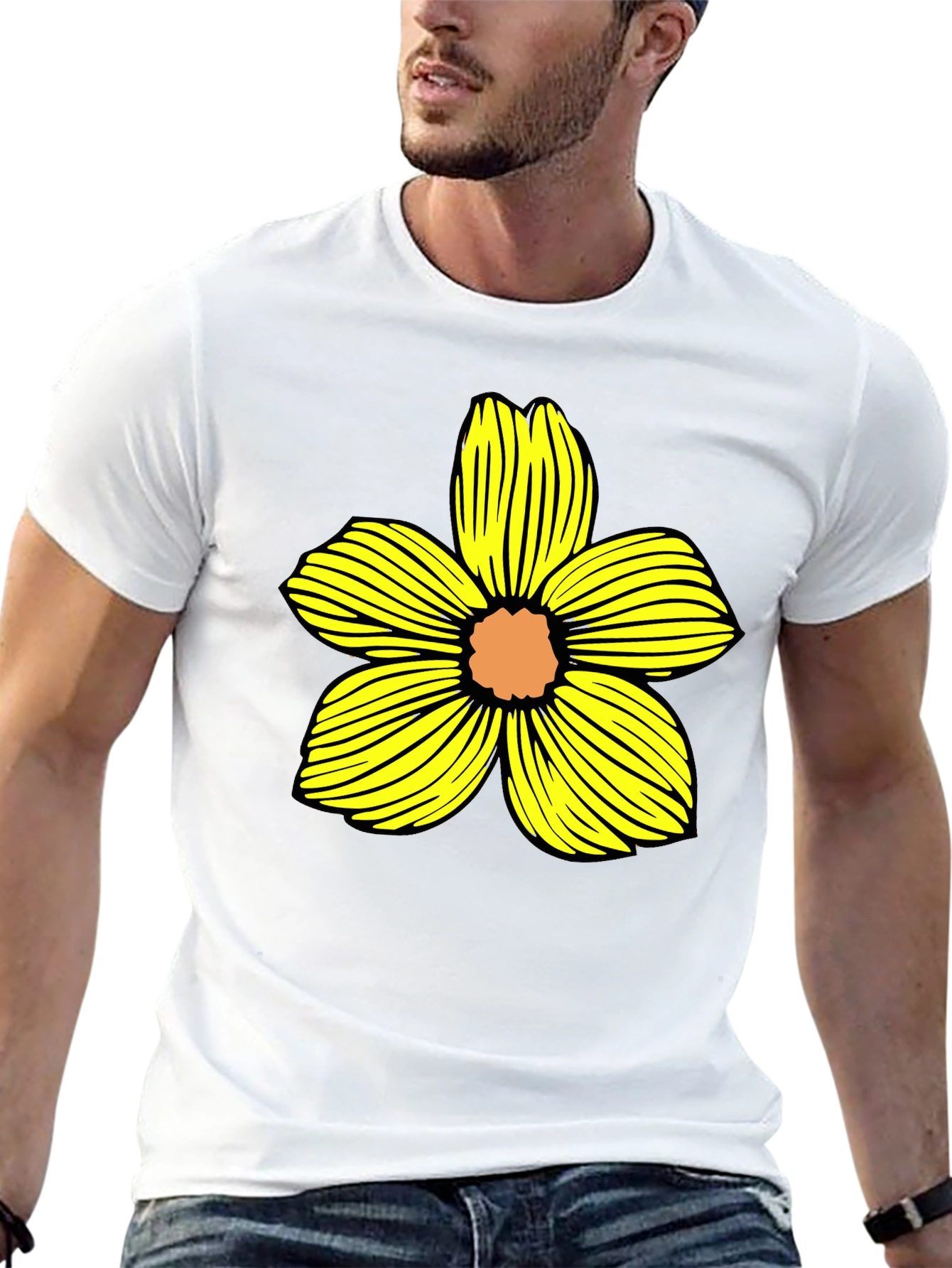 Black T-Shirt with Yellow Flower Graphic