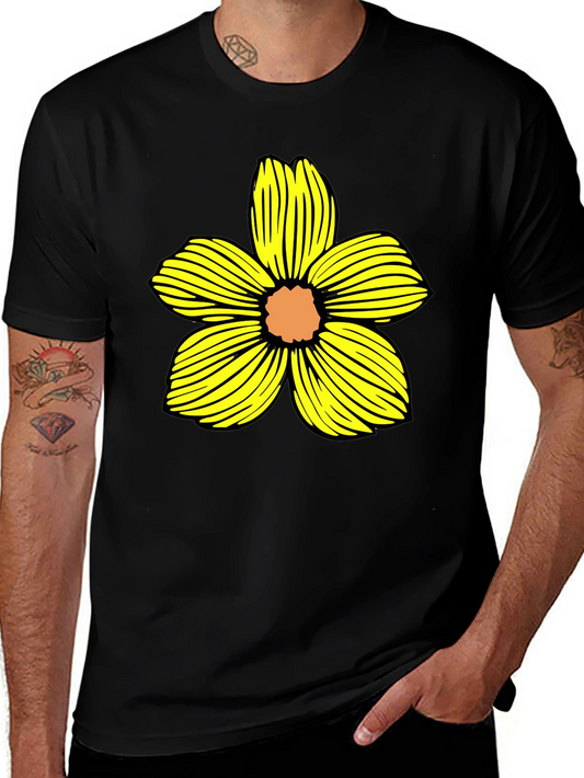 Black T-Shirt with Yellow Flower Graphic