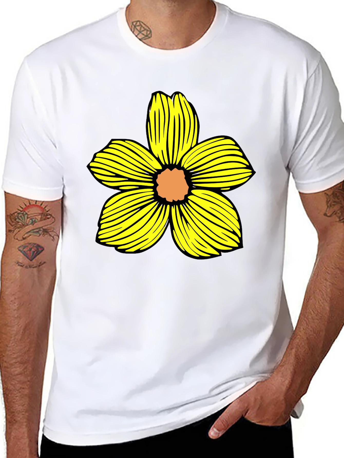 Black T-Shirt with Yellow Flower Graphic