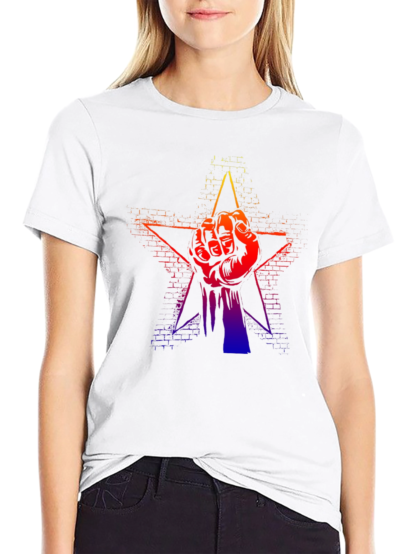Gradient Fist Star Graphic Black T-Shirt