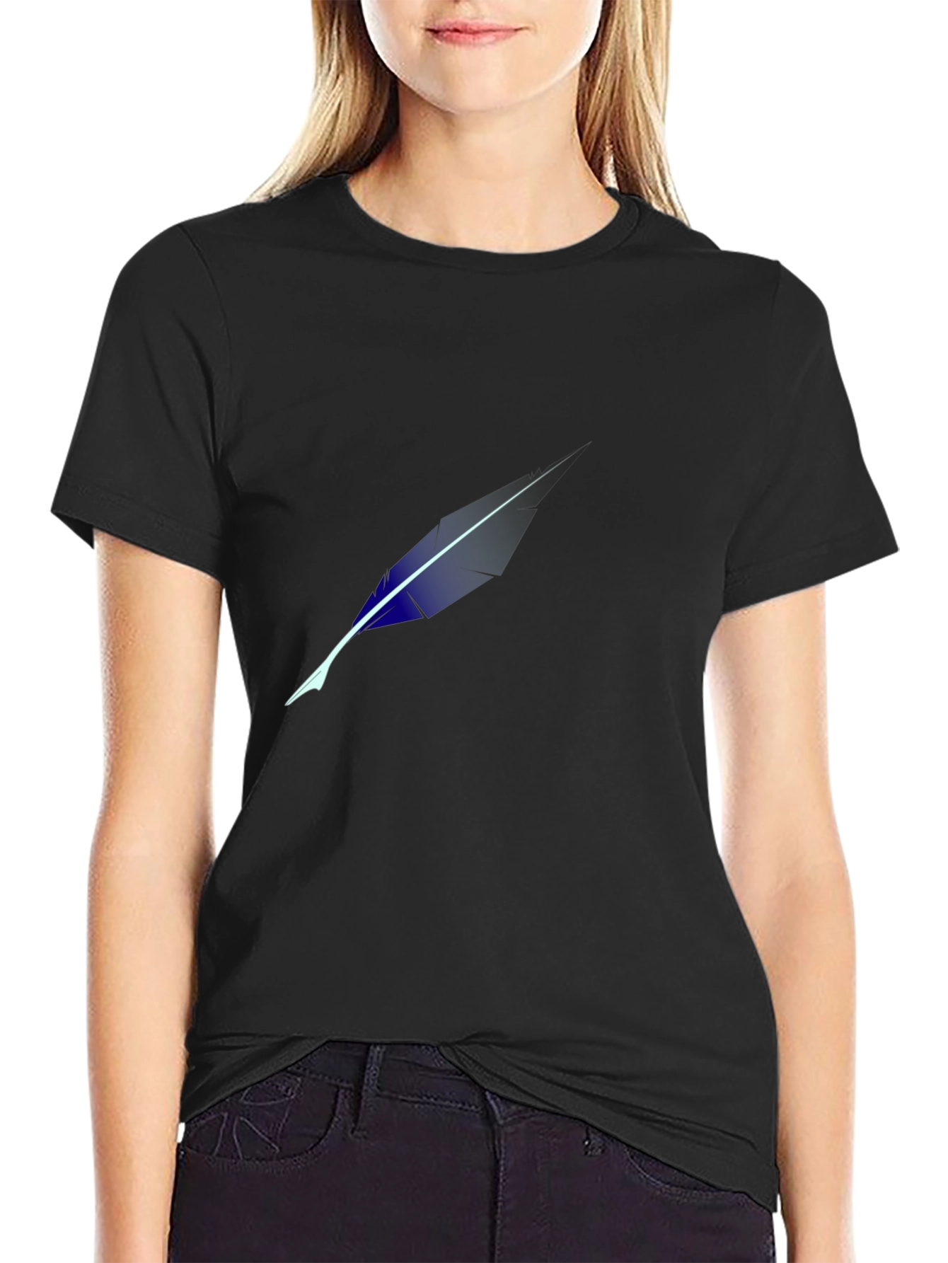 Mens Black T-Shirt with Feather Design