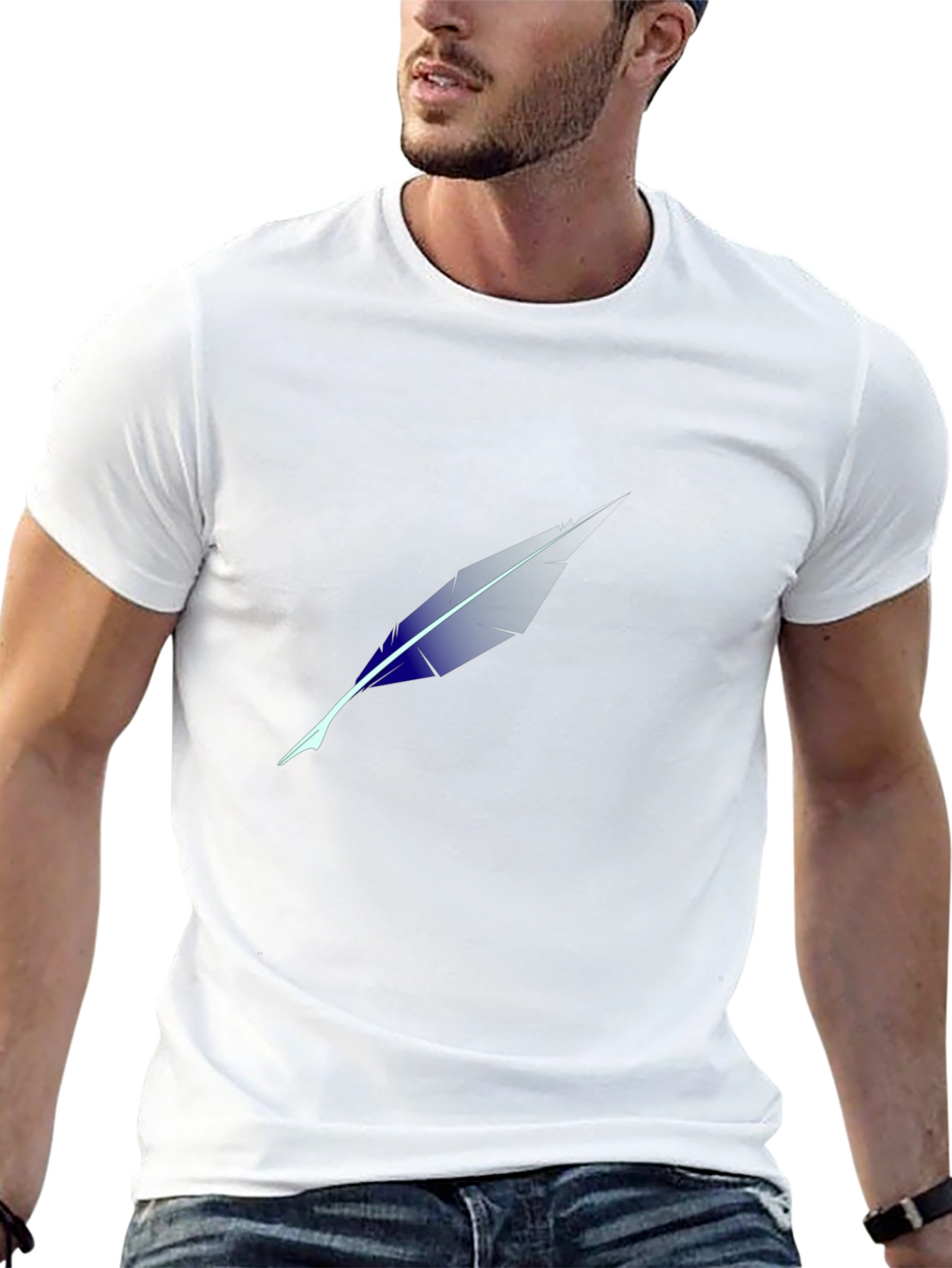 Mens Black T-Shirt with Feather Design