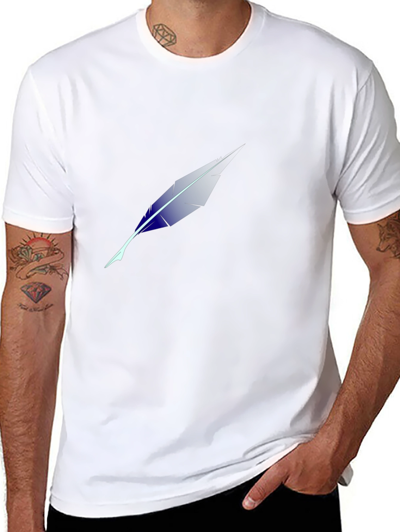 Mens Black T-Shirt with Feather Design