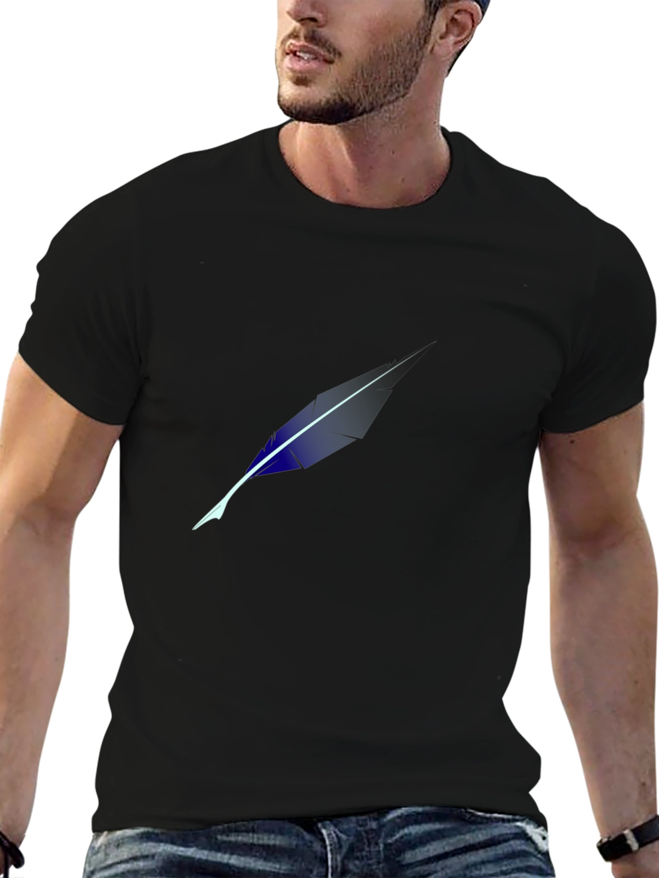 Mens Black T-Shirt with Feather Design