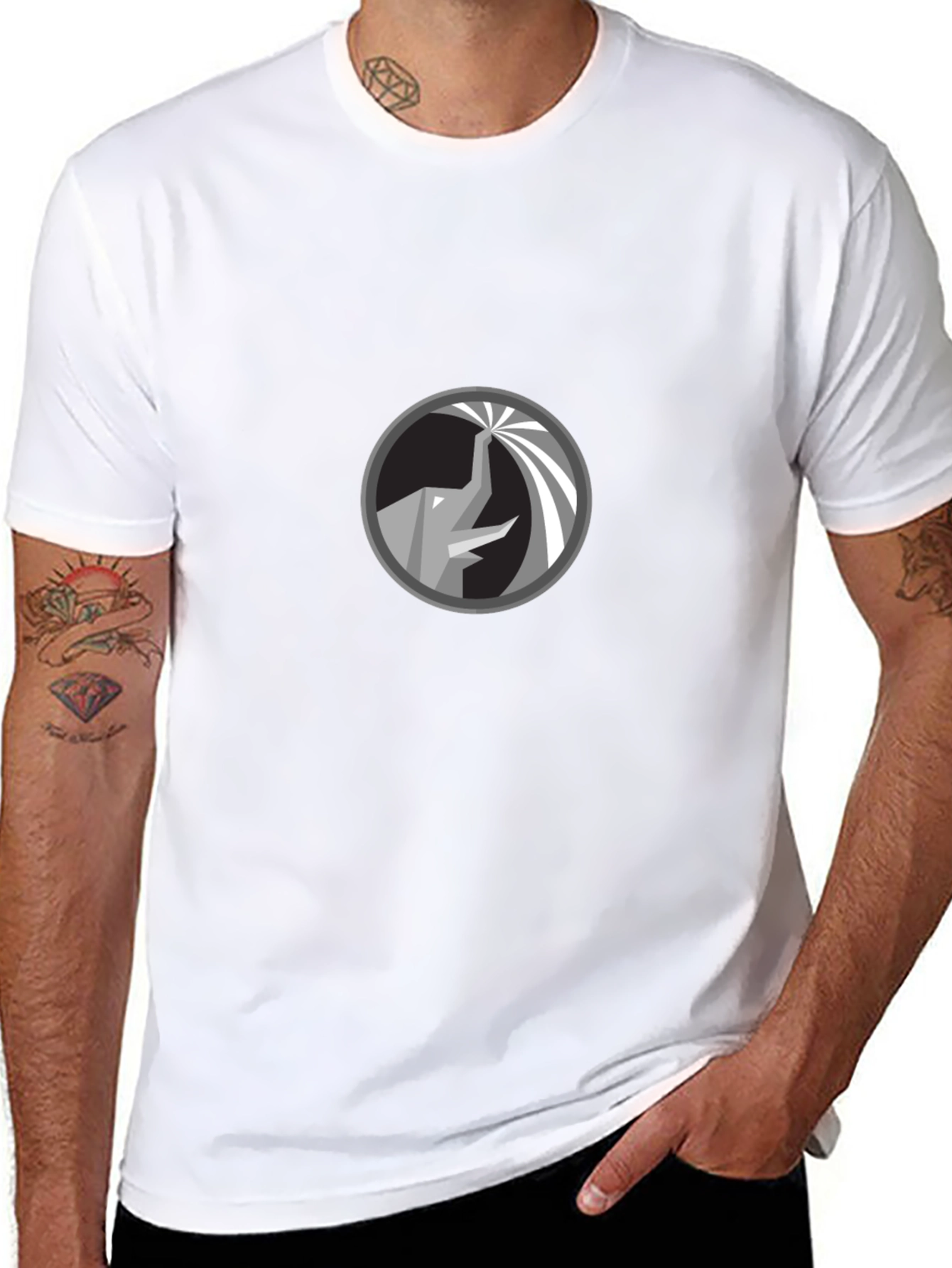 Geometric Elephant Graphic Black T-Shirt