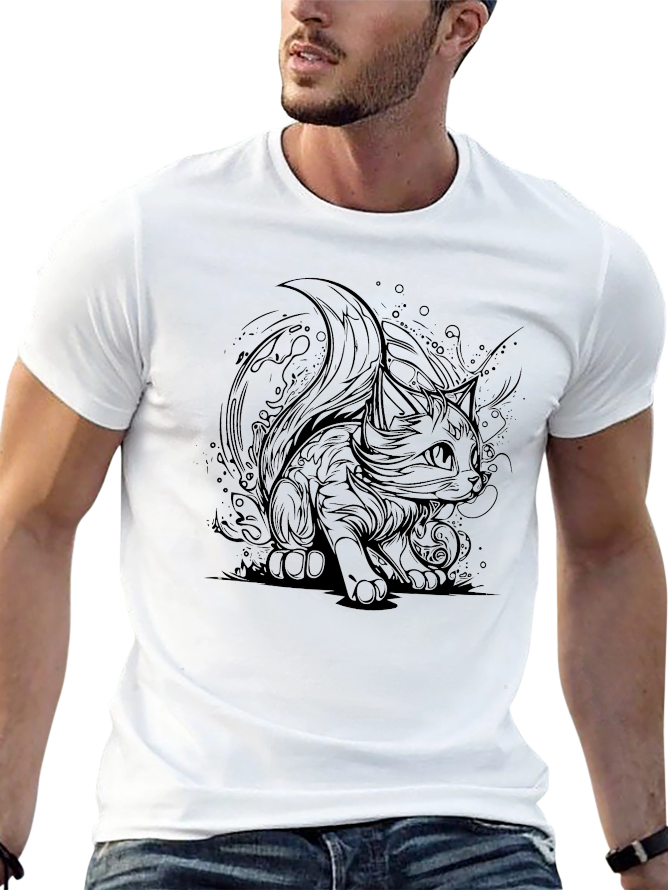Black Cat Graphic Tee - Stylish Mens T-Shirt