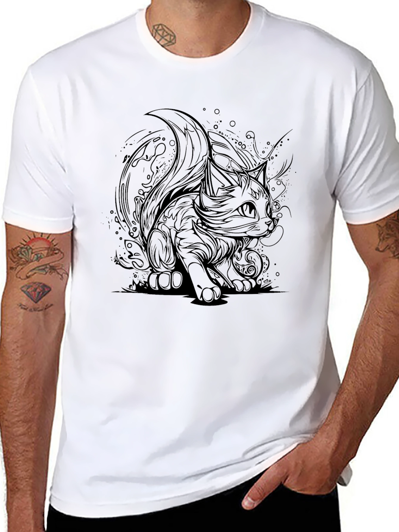 Black Cat Graphic Tee - Stylish Mens T-Shirt