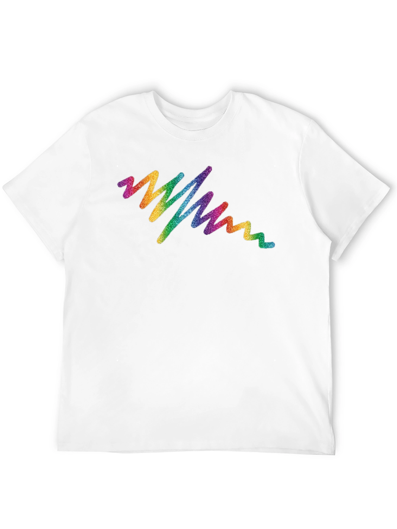 Rainbow Glitter Wave Graphic Tee - Black Cotton T-Shirt