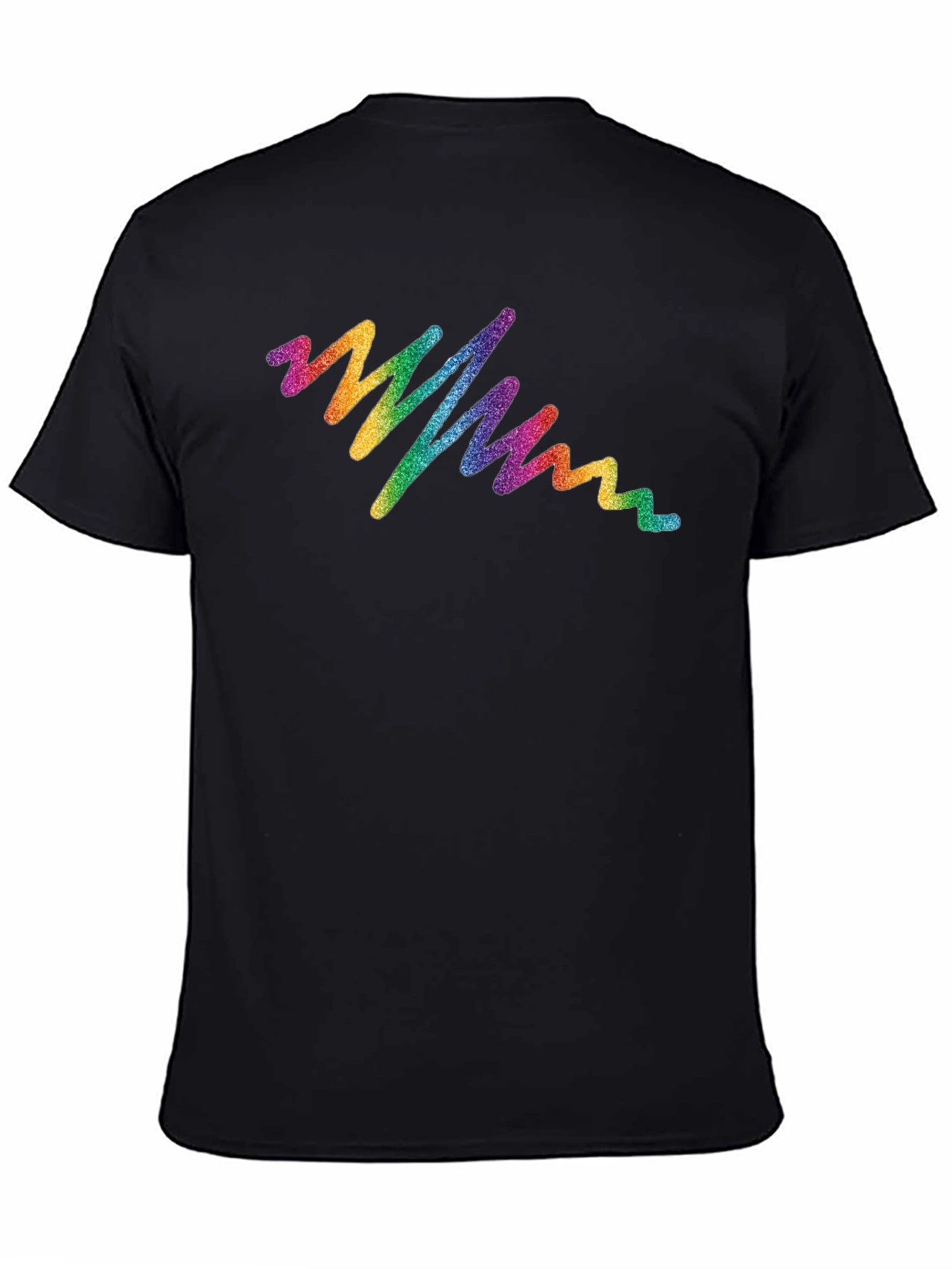 Rainbow Glitter Wave Graphic Tee - Black Cotton T-Shirt