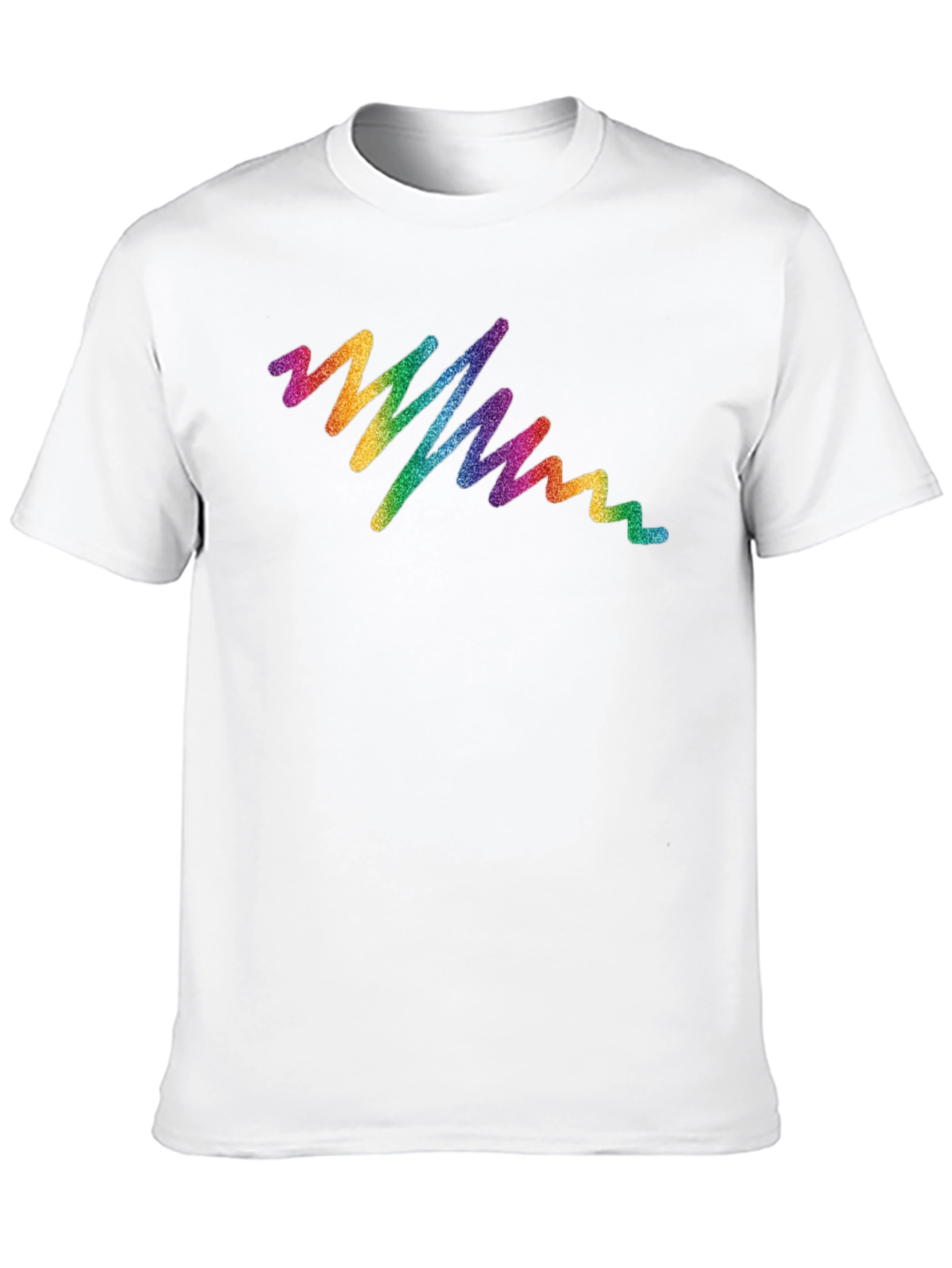 Rainbow Glitter Wave Graphic Tee - Black Cotton T-Shirt