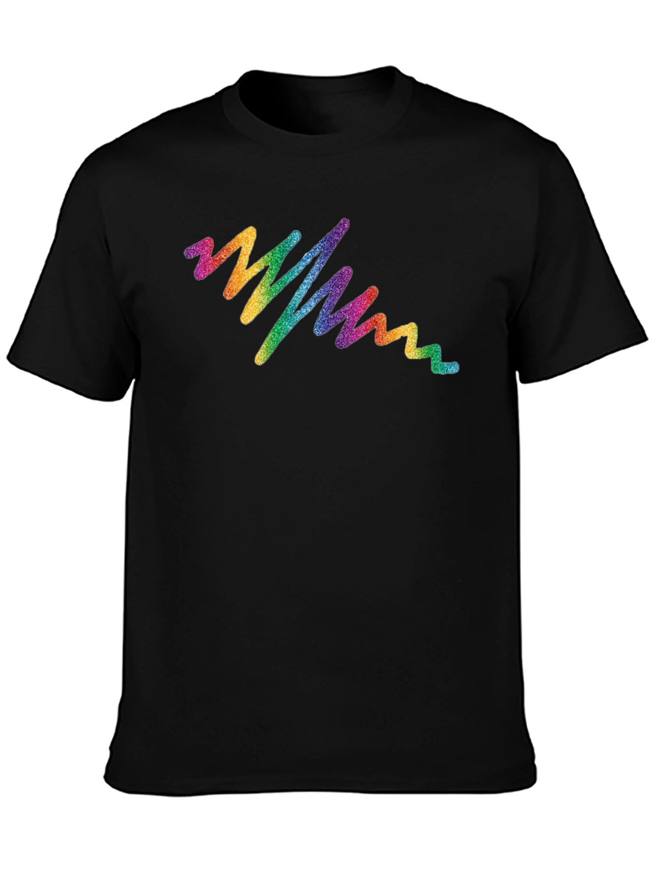 Rainbow Glitter Wave Graphic Tee - Black Cotton T-Shirt