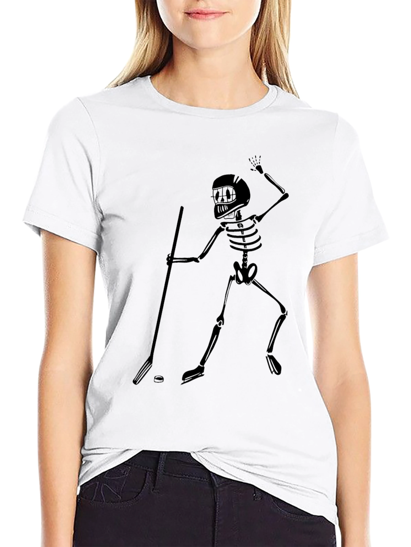 Skeleton Hockey Player Graphic Tee