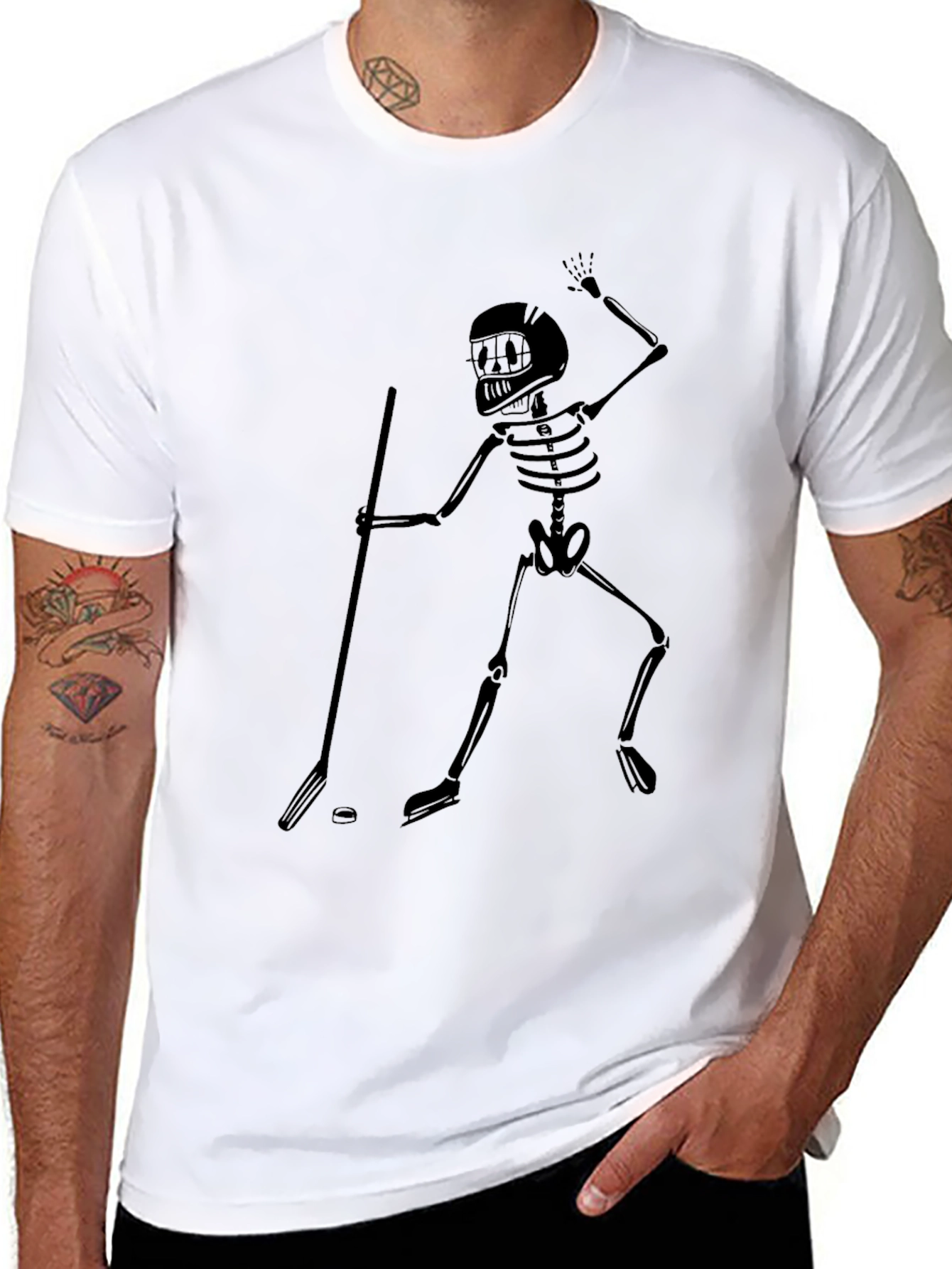 Skeleton Hockey Player Graphic Tee