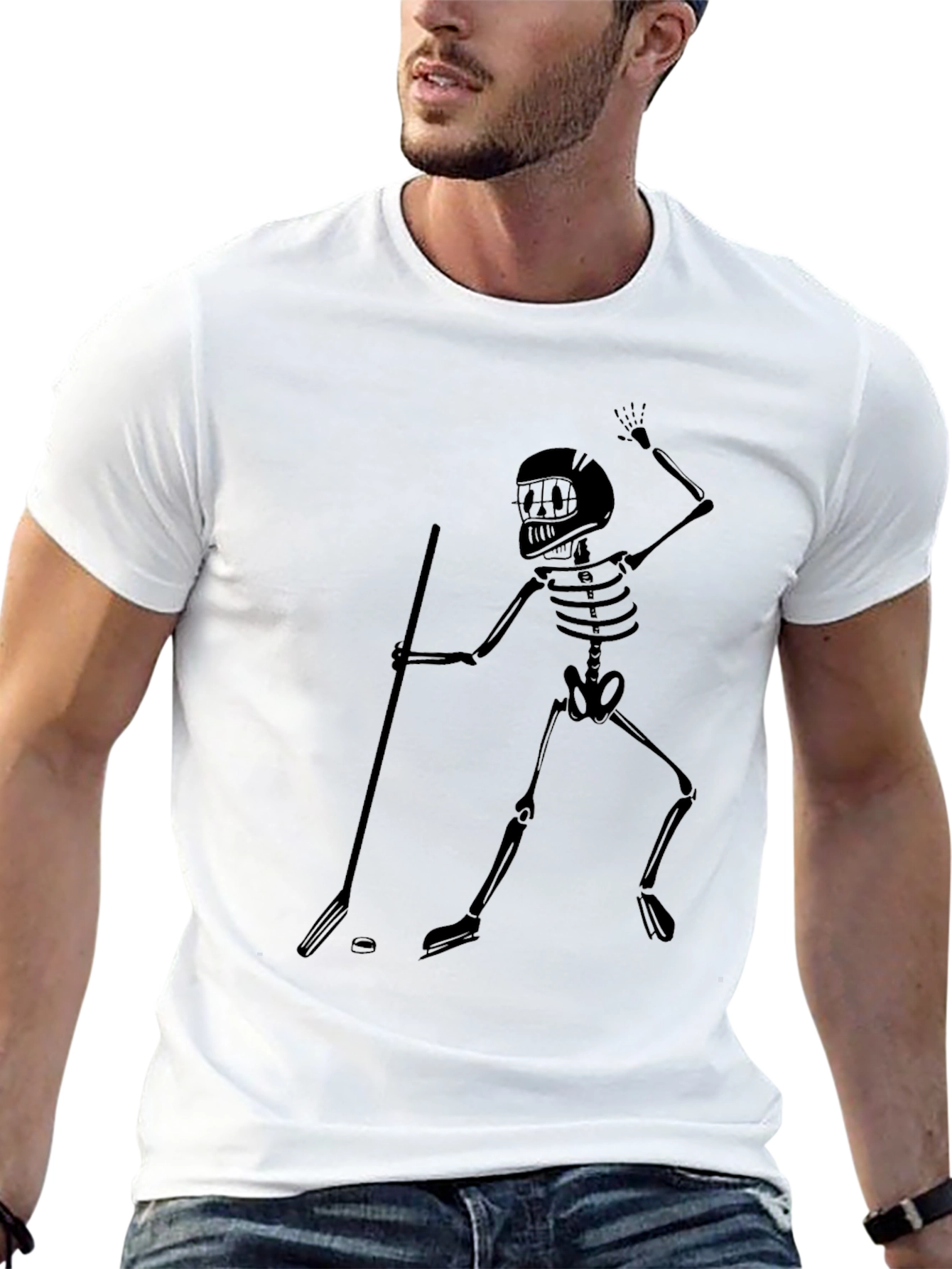 Skeleton Hockey Player Graphic Tee