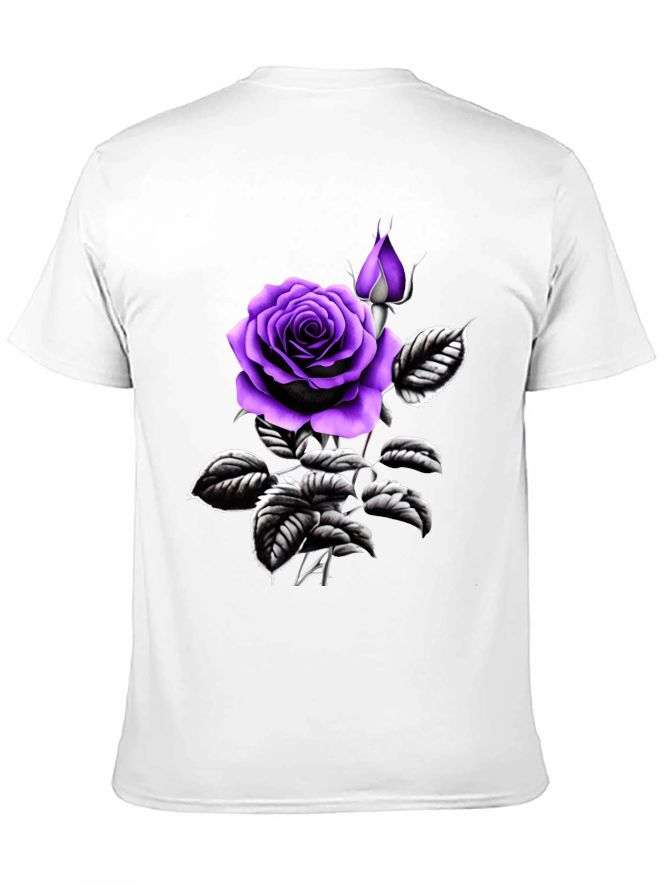 Black T-Shirt with Purple Rose Graphic