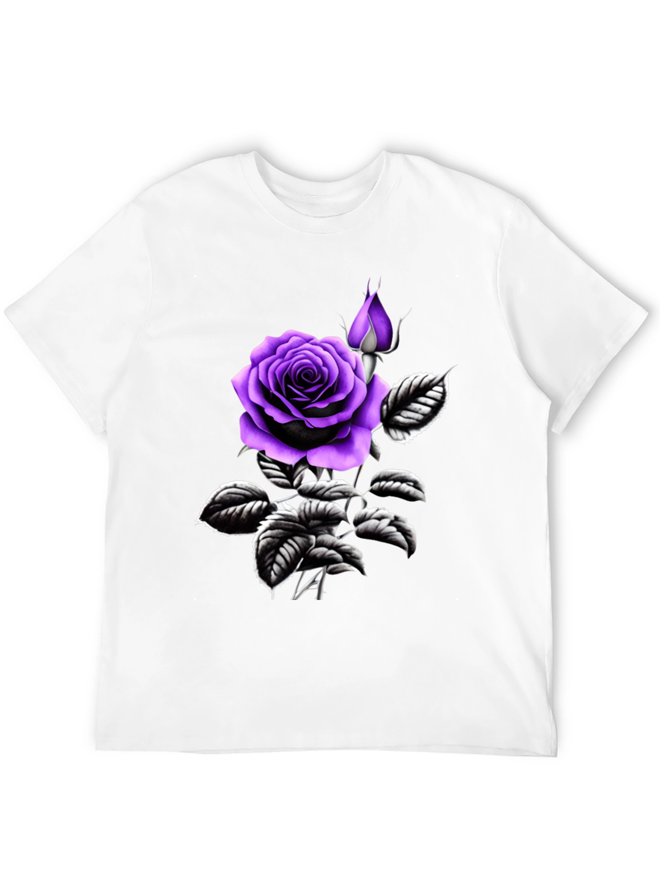 Black T-Shirt with Purple Rose Graphic