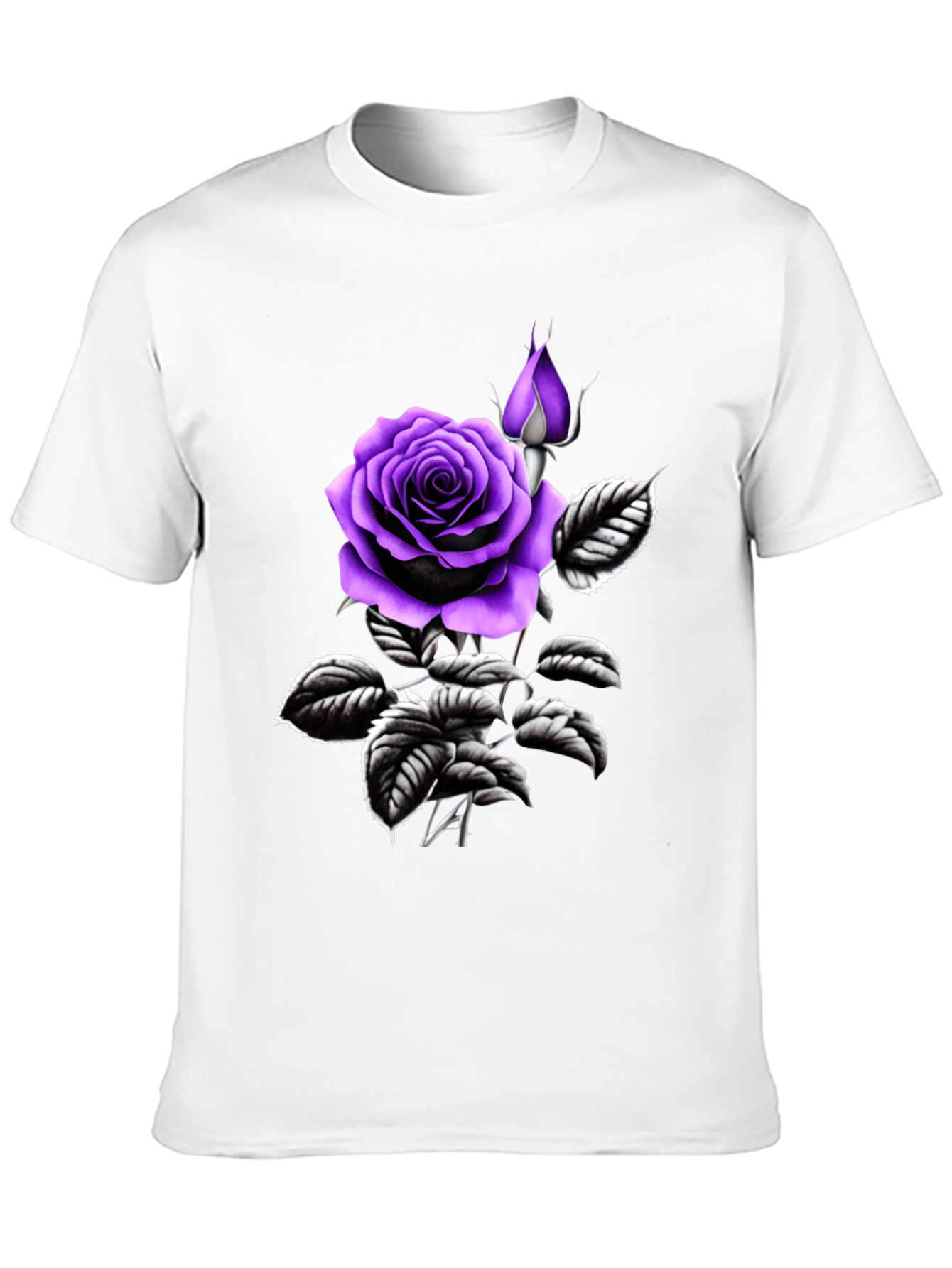 Black T-Shirt with Purple Rose Graphic