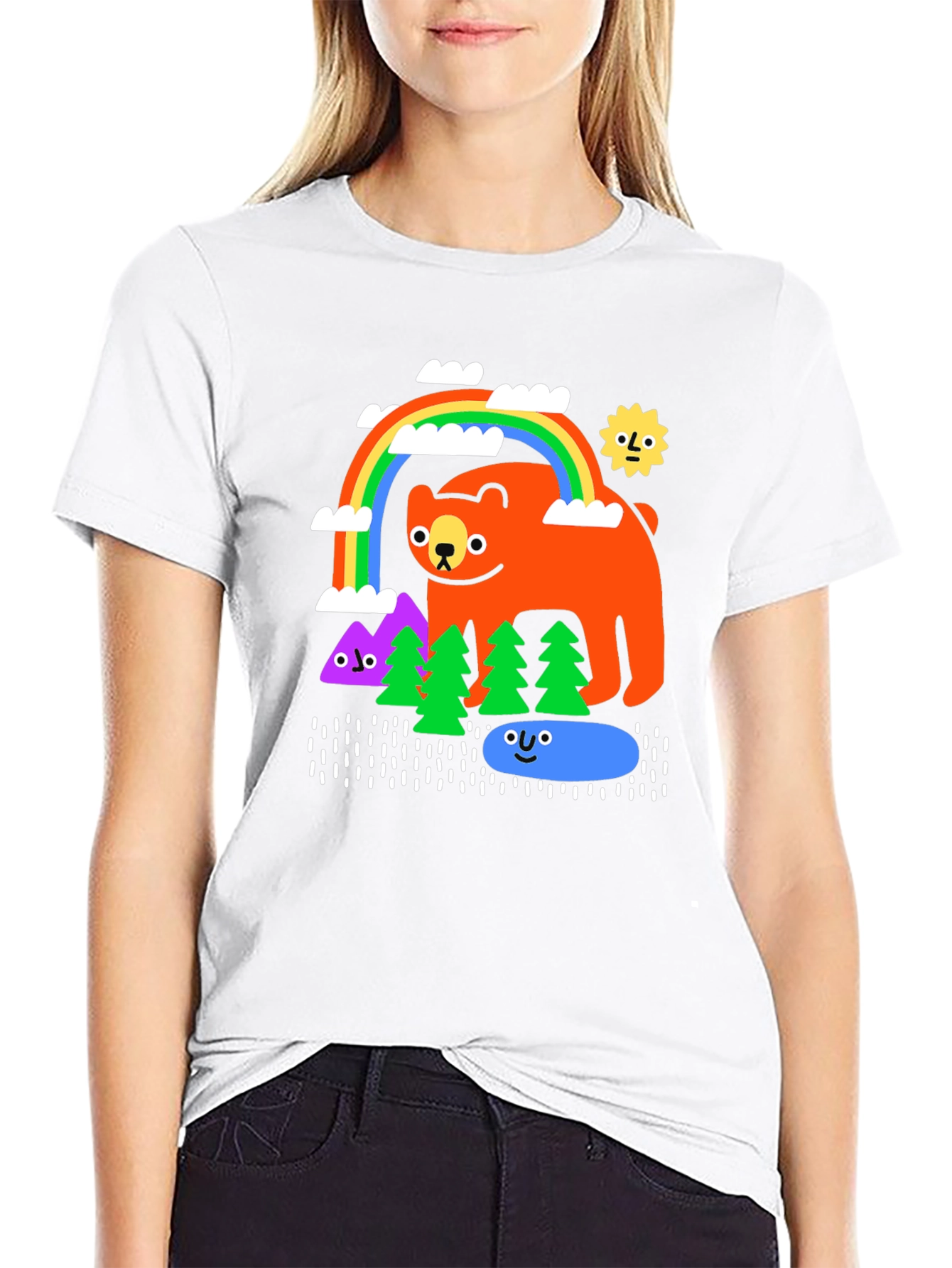 Cartoon Bear Rainbow Forest T-Shirt