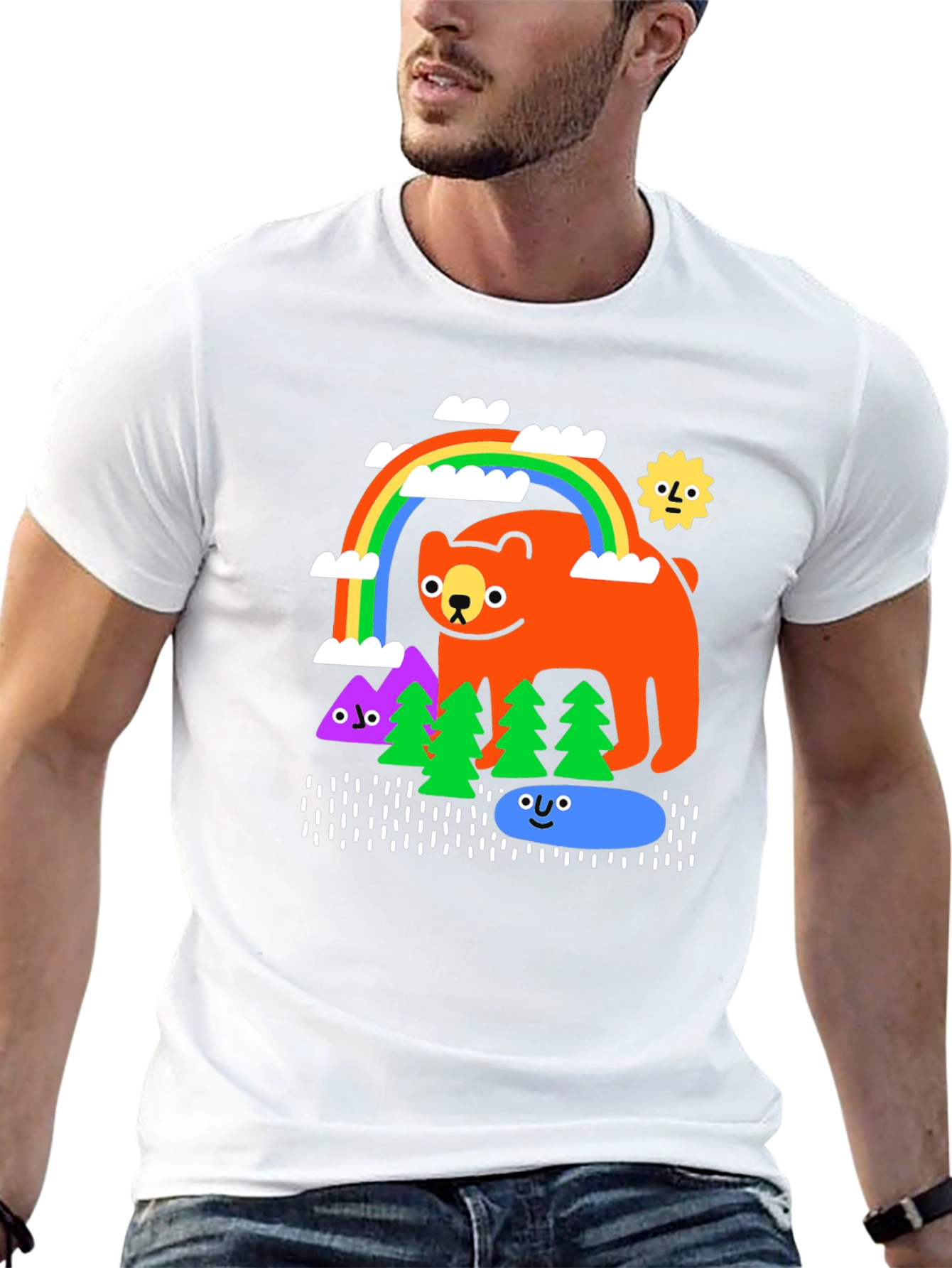 Cartoon Bear Rainbow Forest T-Shirt