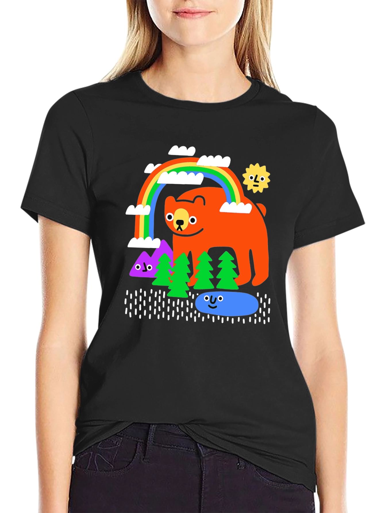 Cartoon Bear Rainbow Forest T-Shirt