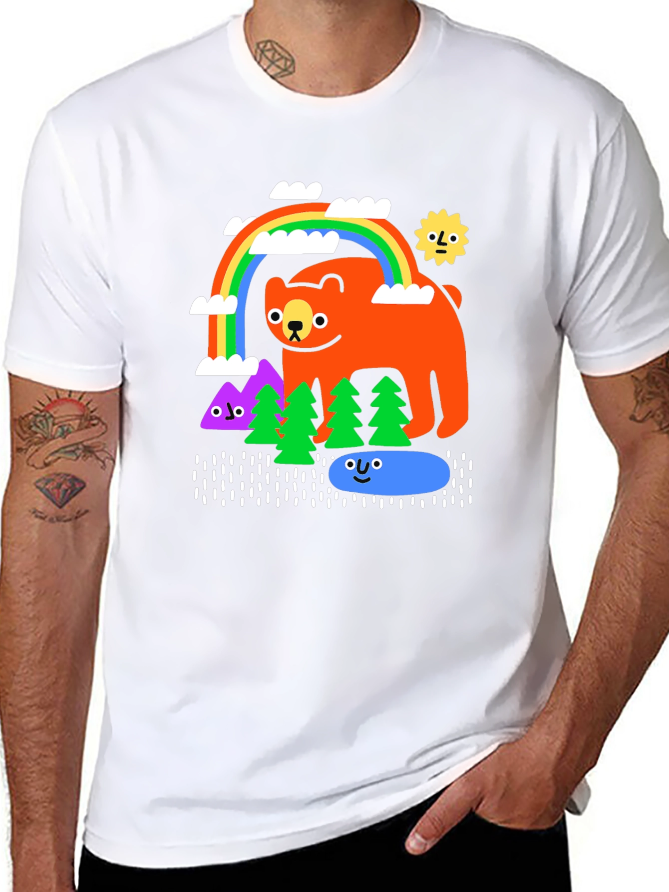 Cartoon Bear Rainbow Forest T-Shirt
